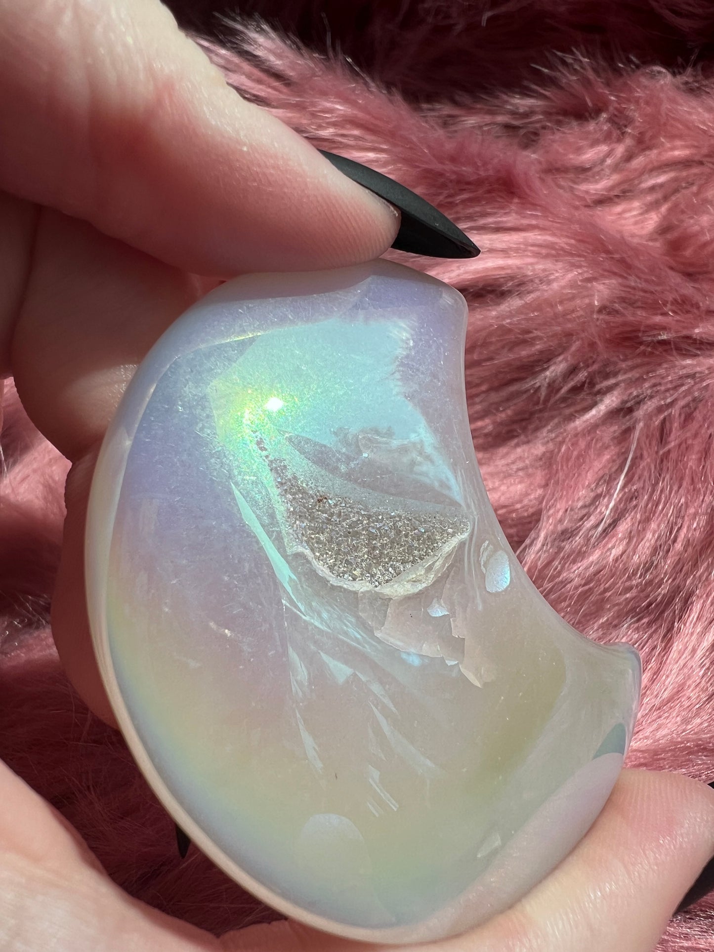 Stunning Aura Quartz Moon Carving - K