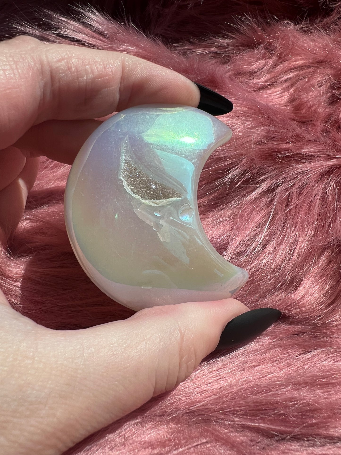 Stunning Aura Quartz Moon Carving - K