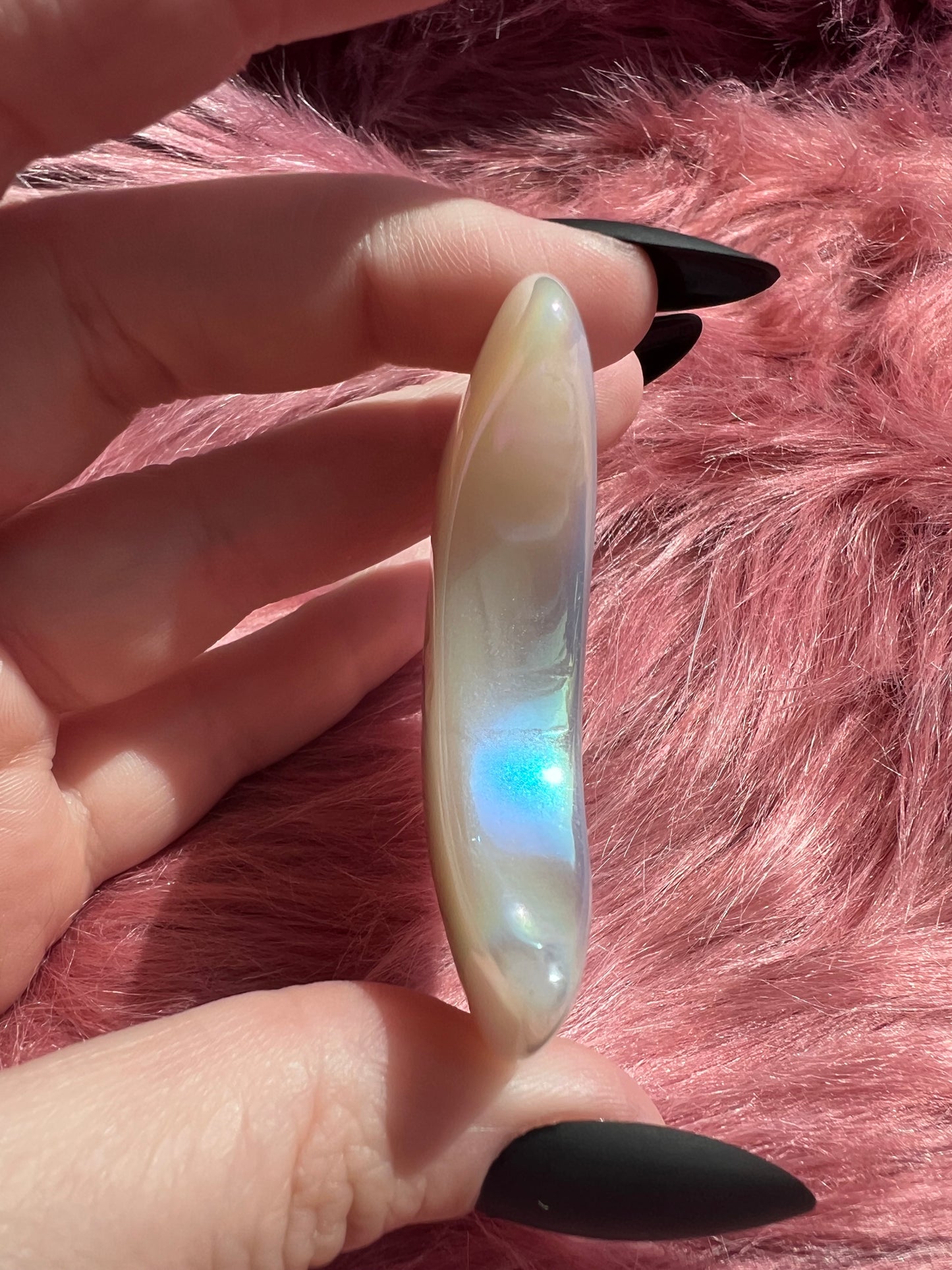 Stunning Aura Quartz Moon Carving - K
