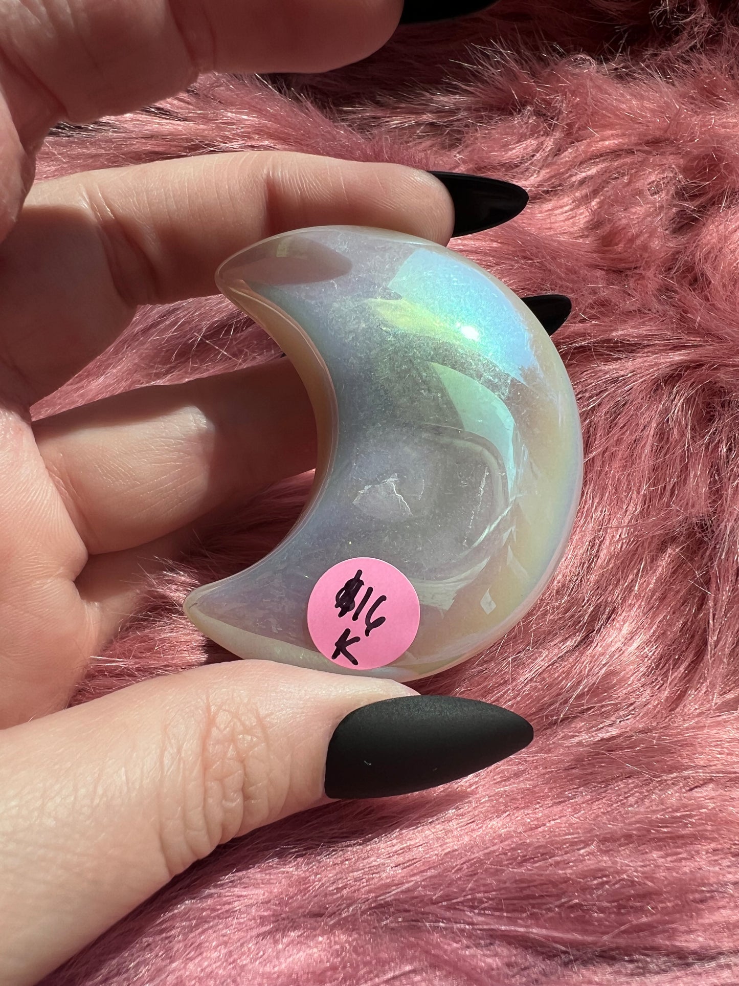 Stunning Aura Quartz Moon Carving - K