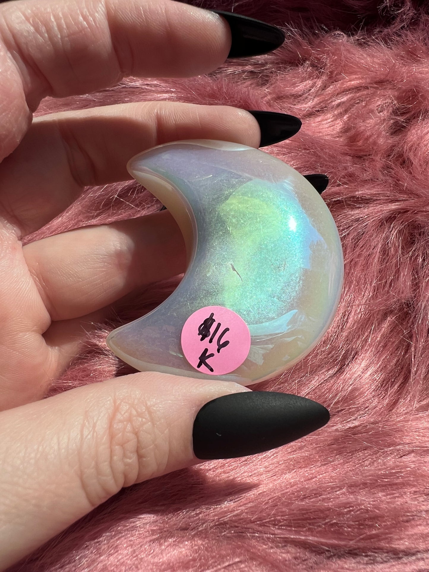 Stunning Aura Quartz Moon Carving - K