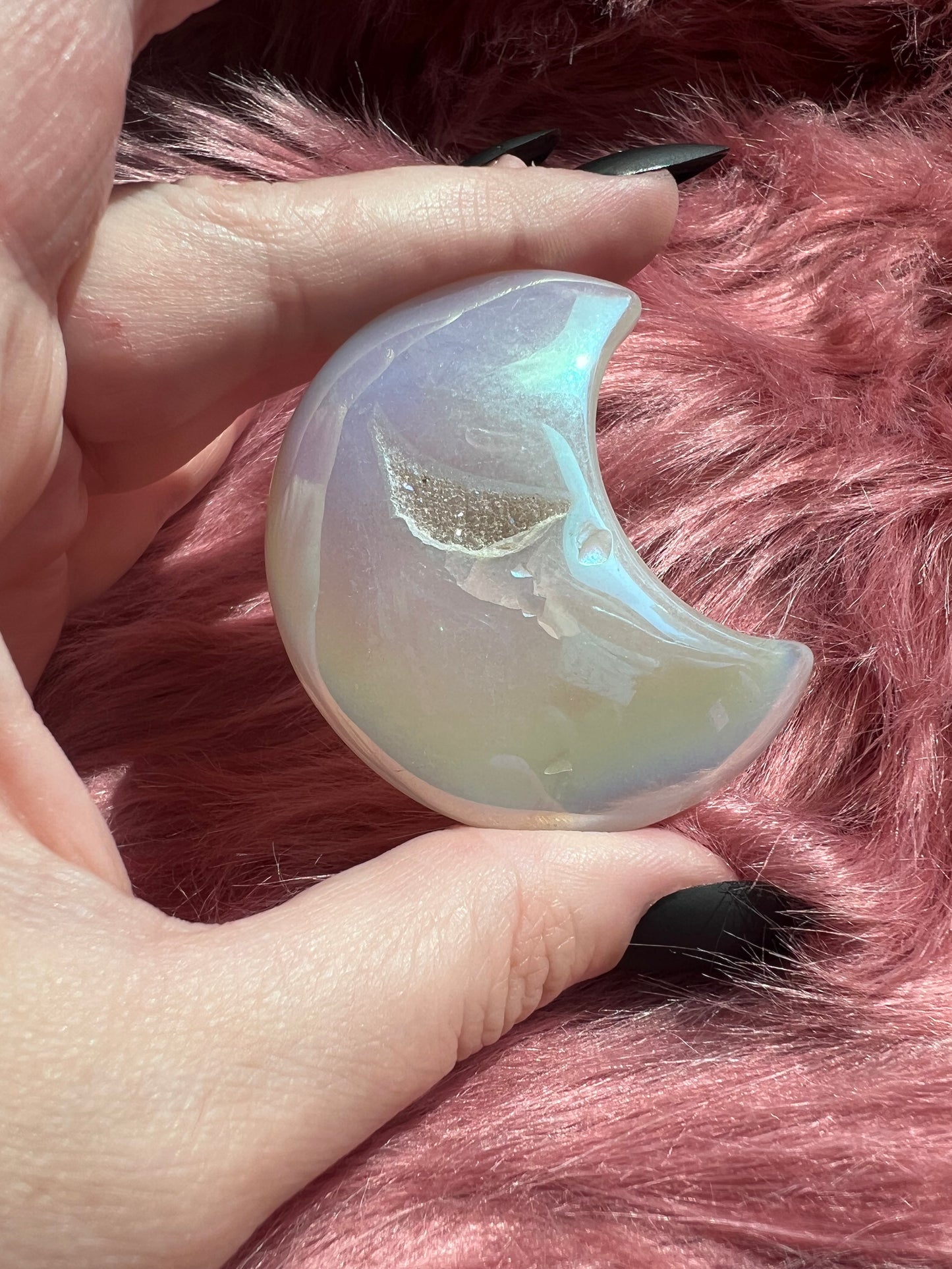 Stunning Aura Quartz Moon Carving - K
