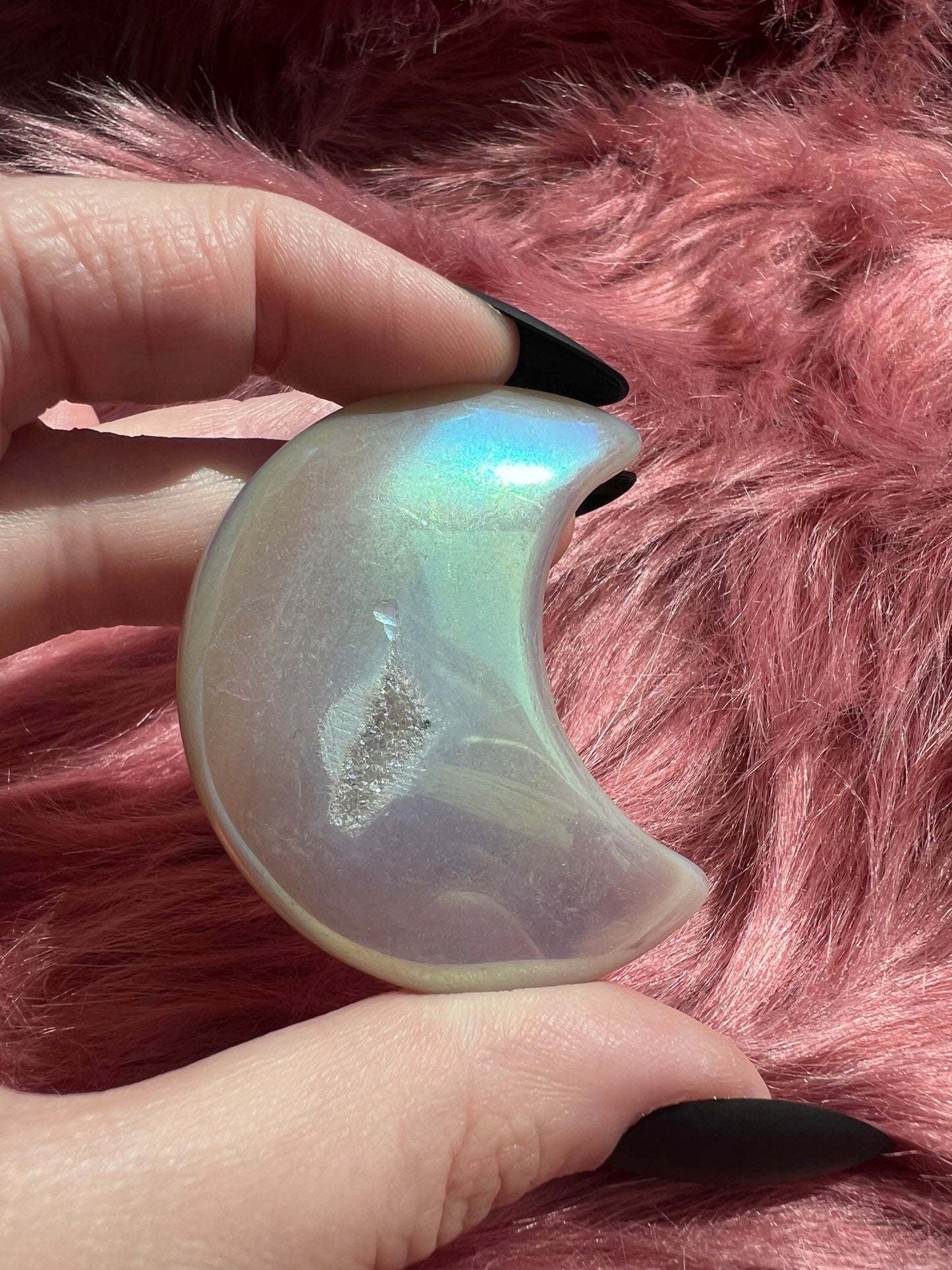 Stunning Aura Quartz Moon Carving - L