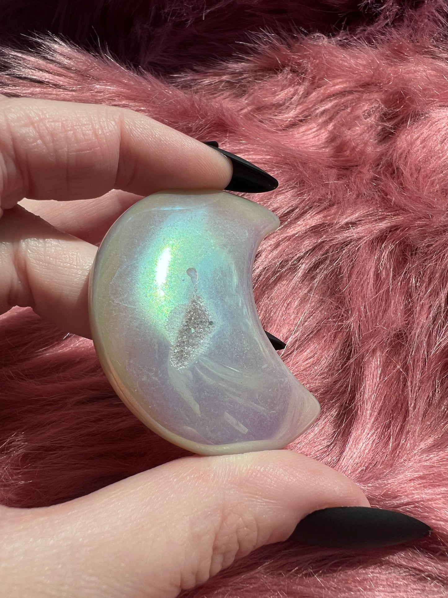Stunning Aura Quartz Moon Carving - L