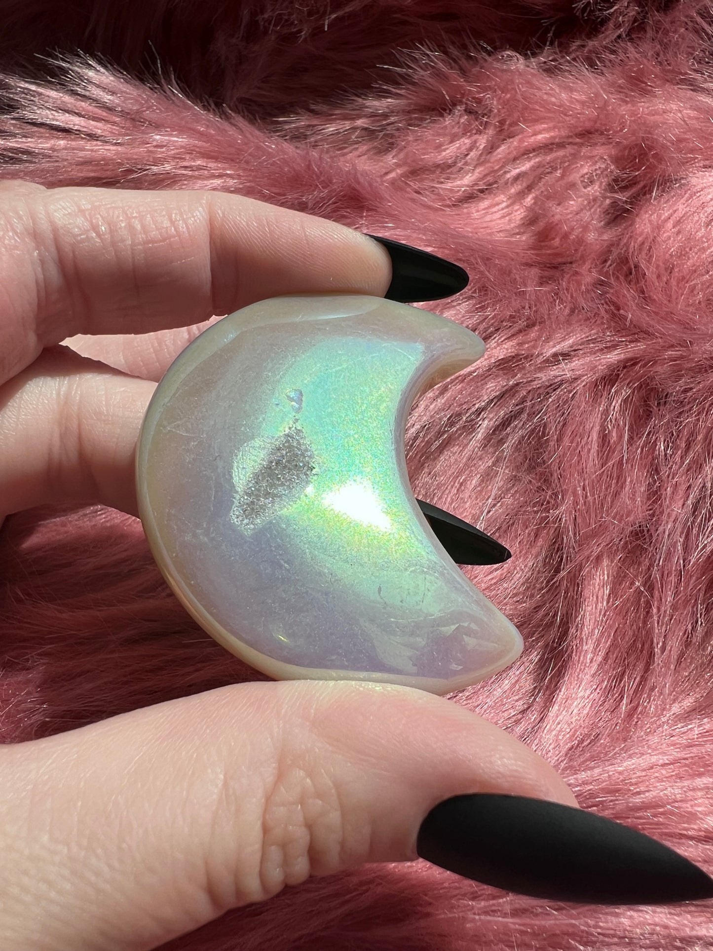 Stunning Aura Quartz Moon Carving - L