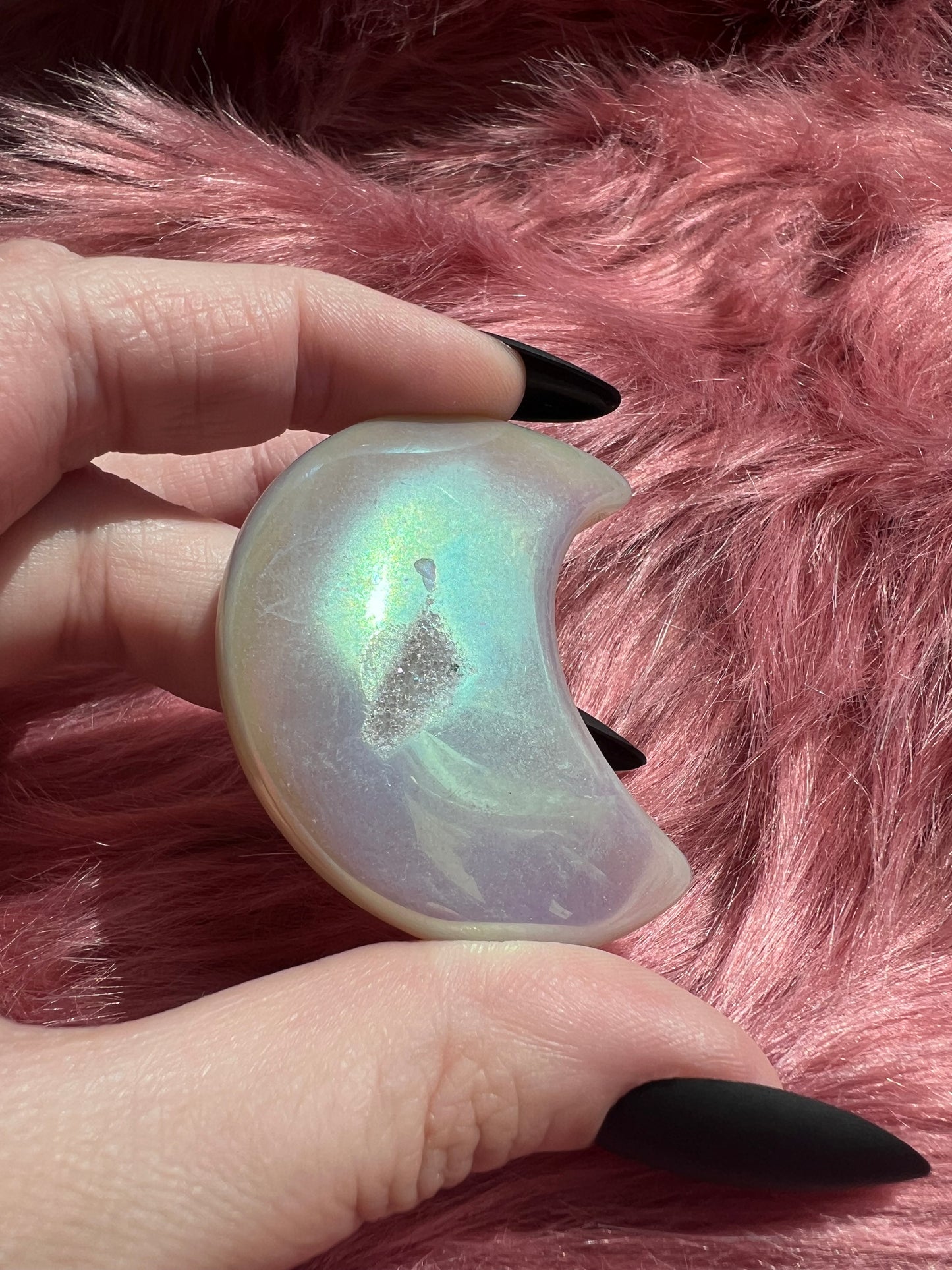 Stunning Aura Quartz Moon Carving - L