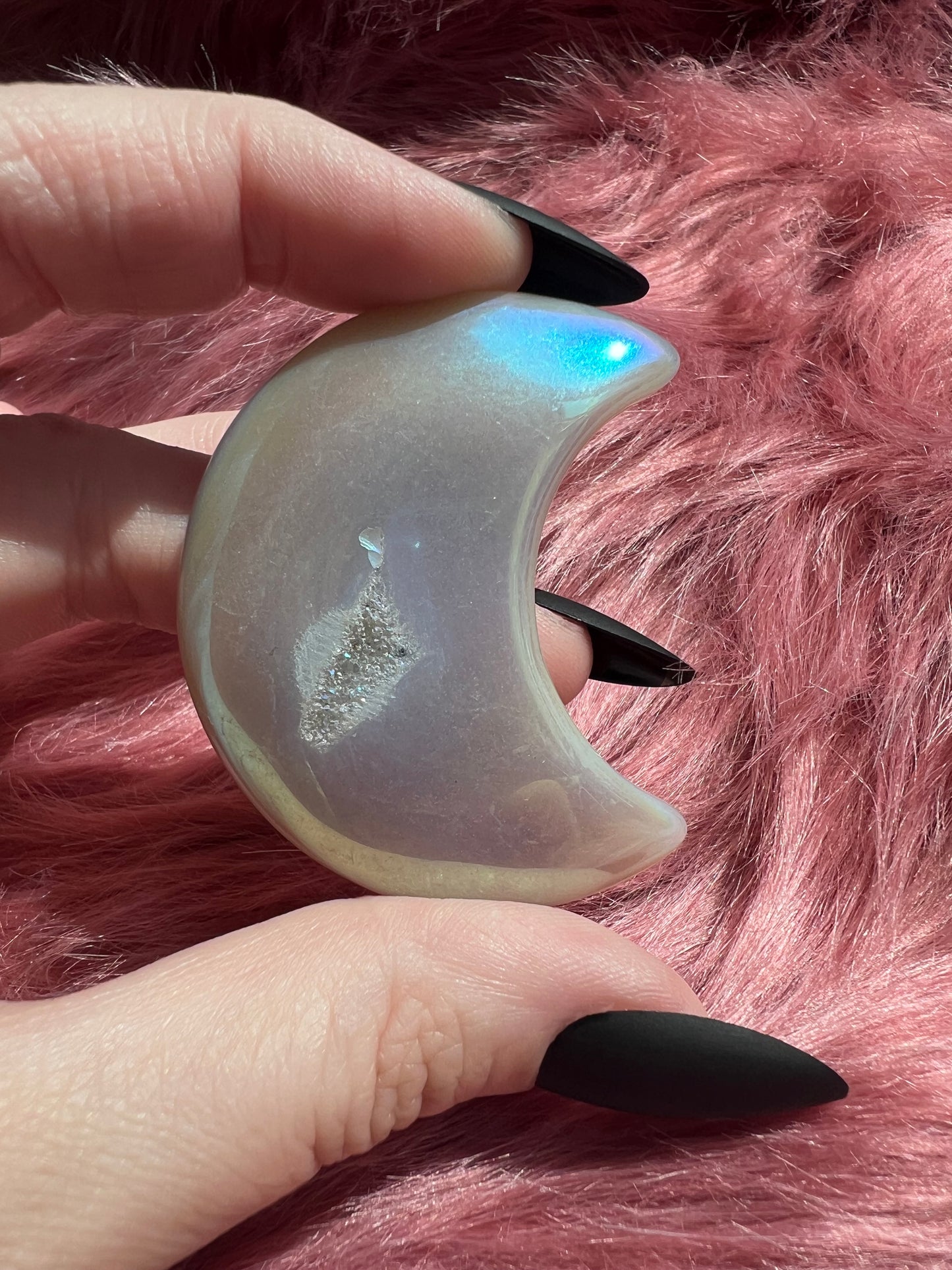 Stunning Aura Quartz Moon Carving - L