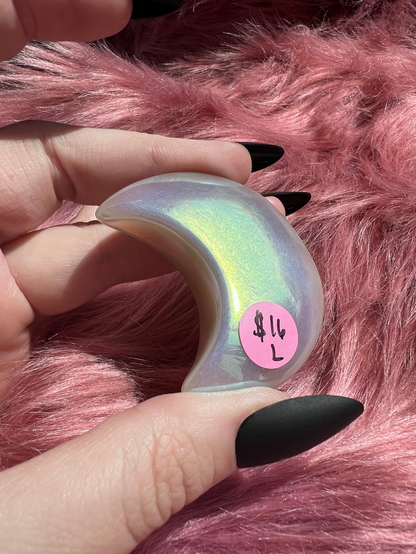 Stunning Aura Quartz Moon Carving - L