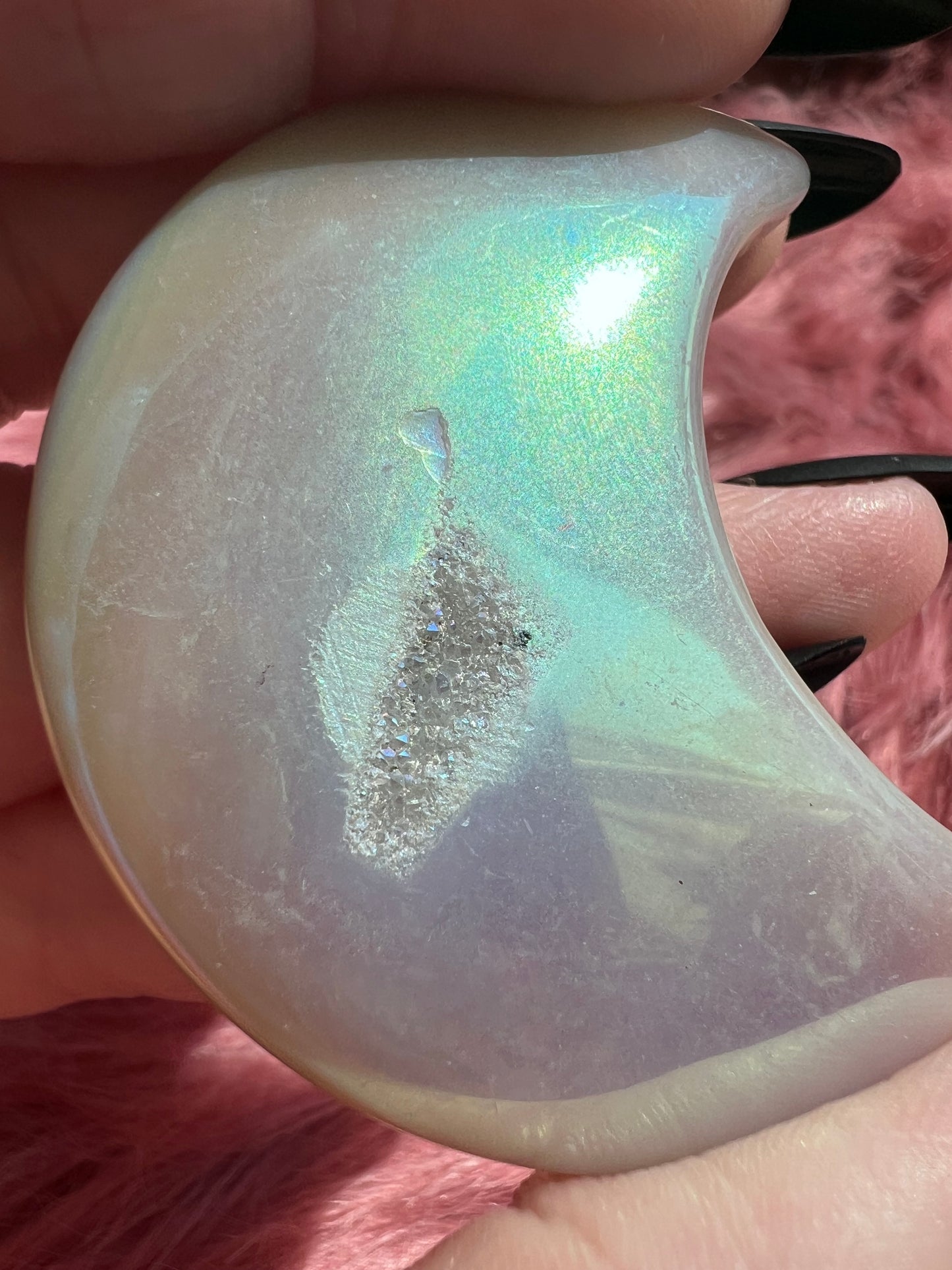 Stunning Aura Quartz Moon Carving - L