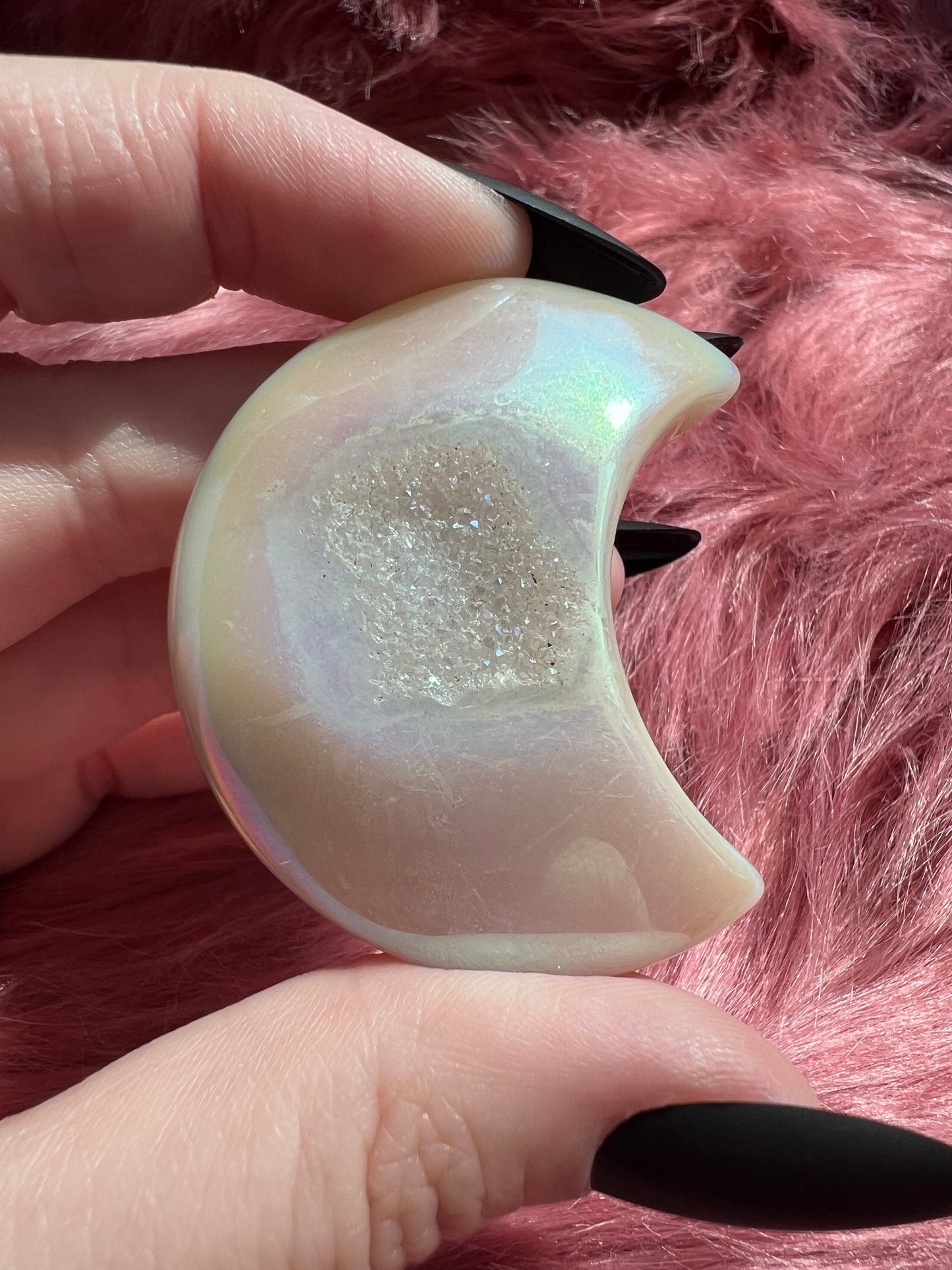 Stunning Aura Quartz Moon Carving - M