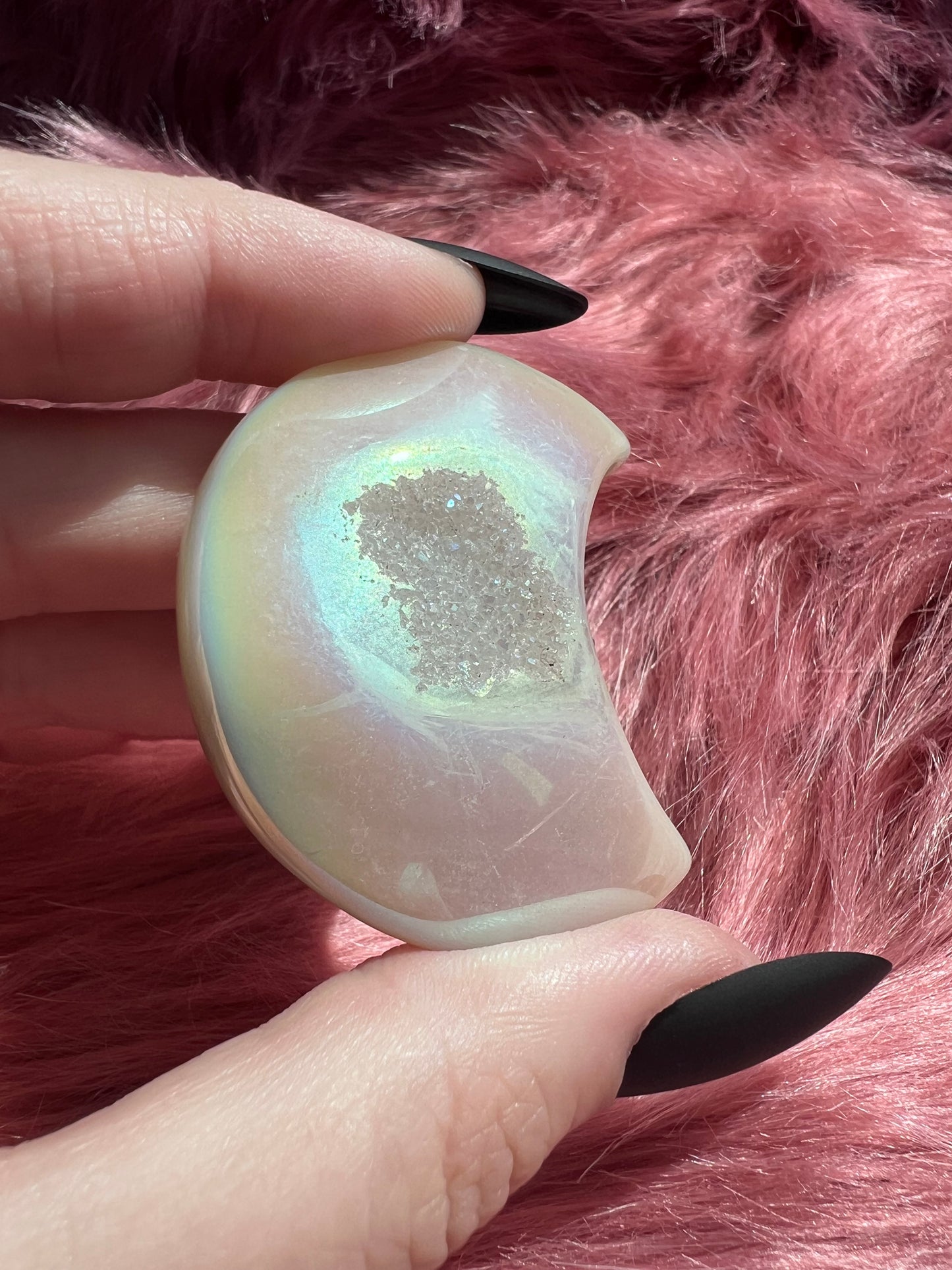 Stunning Aura Quartz Moon Carving - M