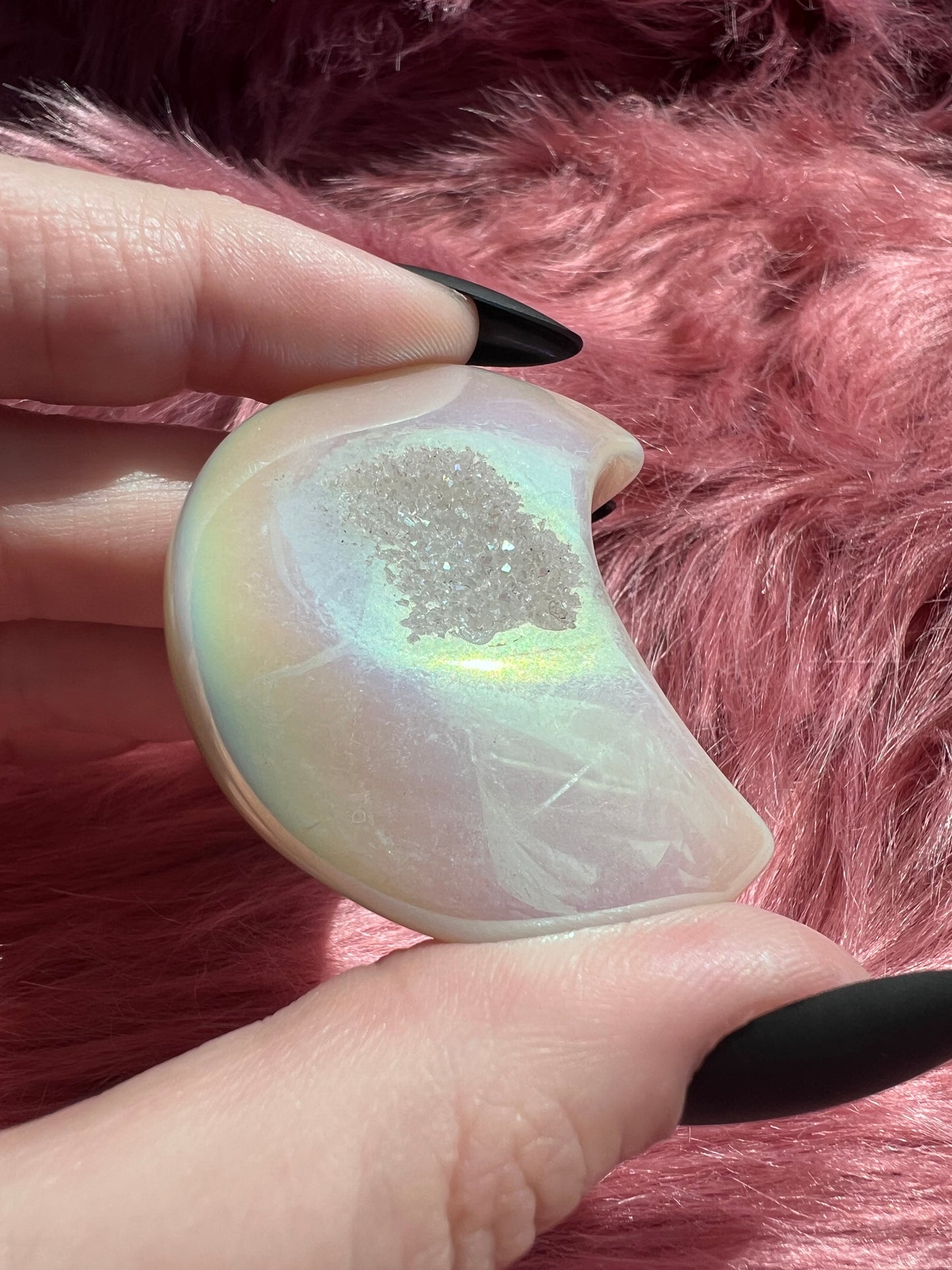 Stunning Aura Quartz Moon Carving - M