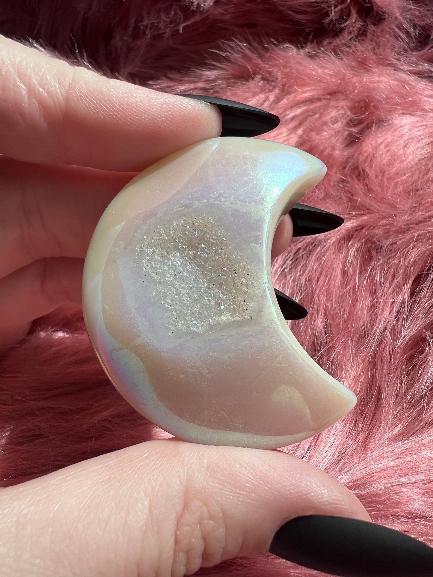 Stunning Aura Quartz Moon Carving - M