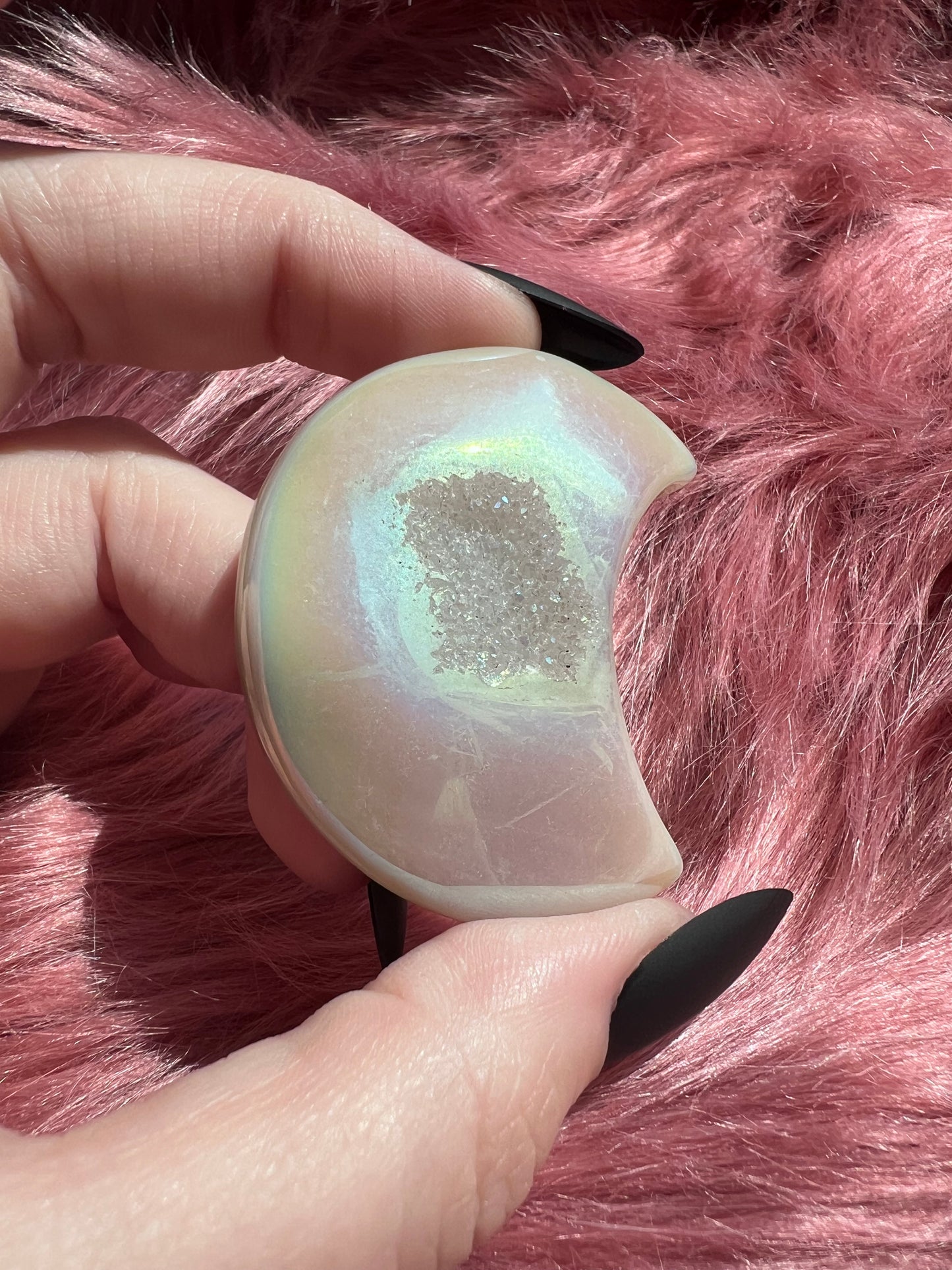 Stunning Aura Quartz Moon Carving - M