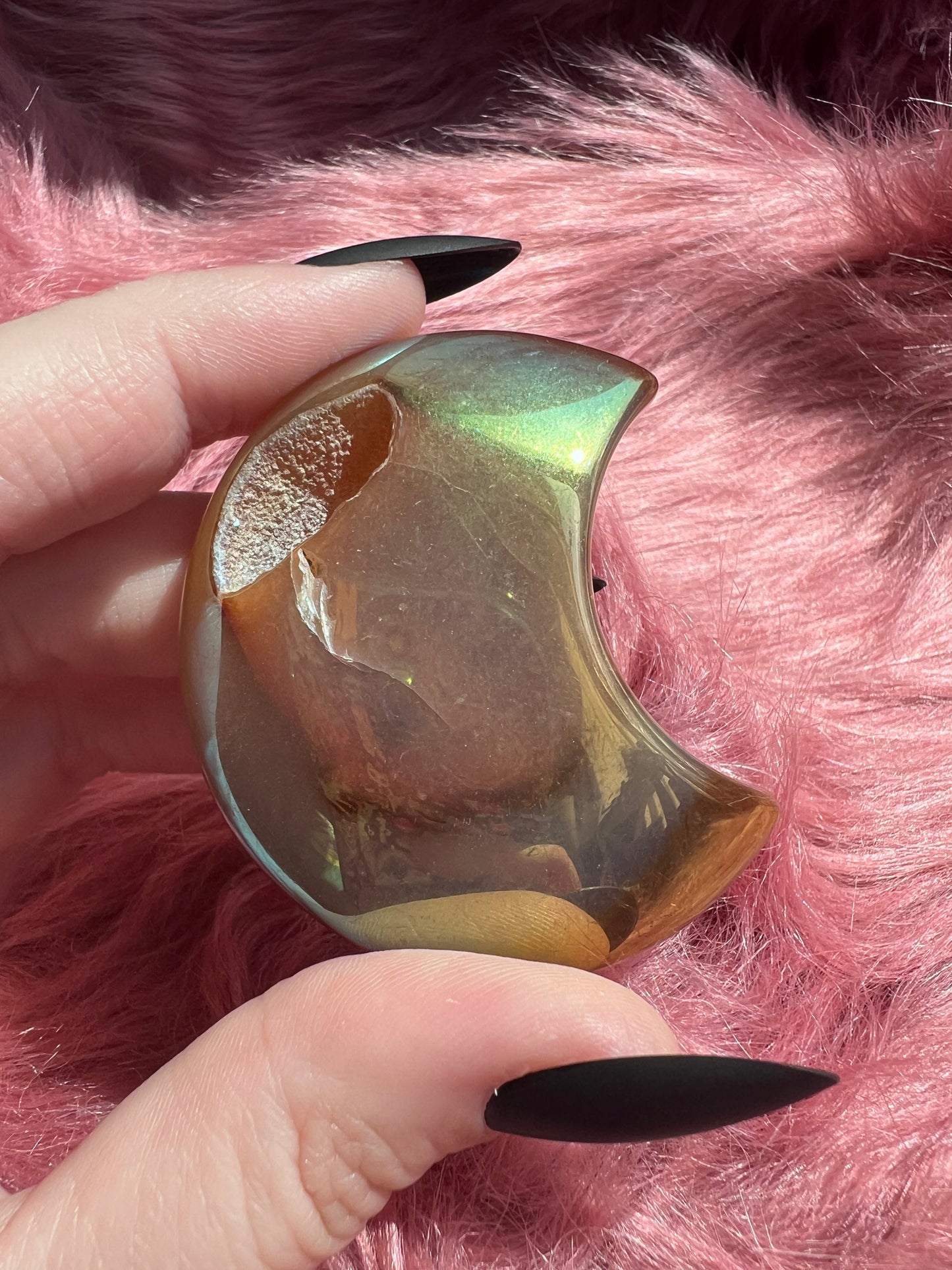 Stunning Aura Quartz Moon Carving - B