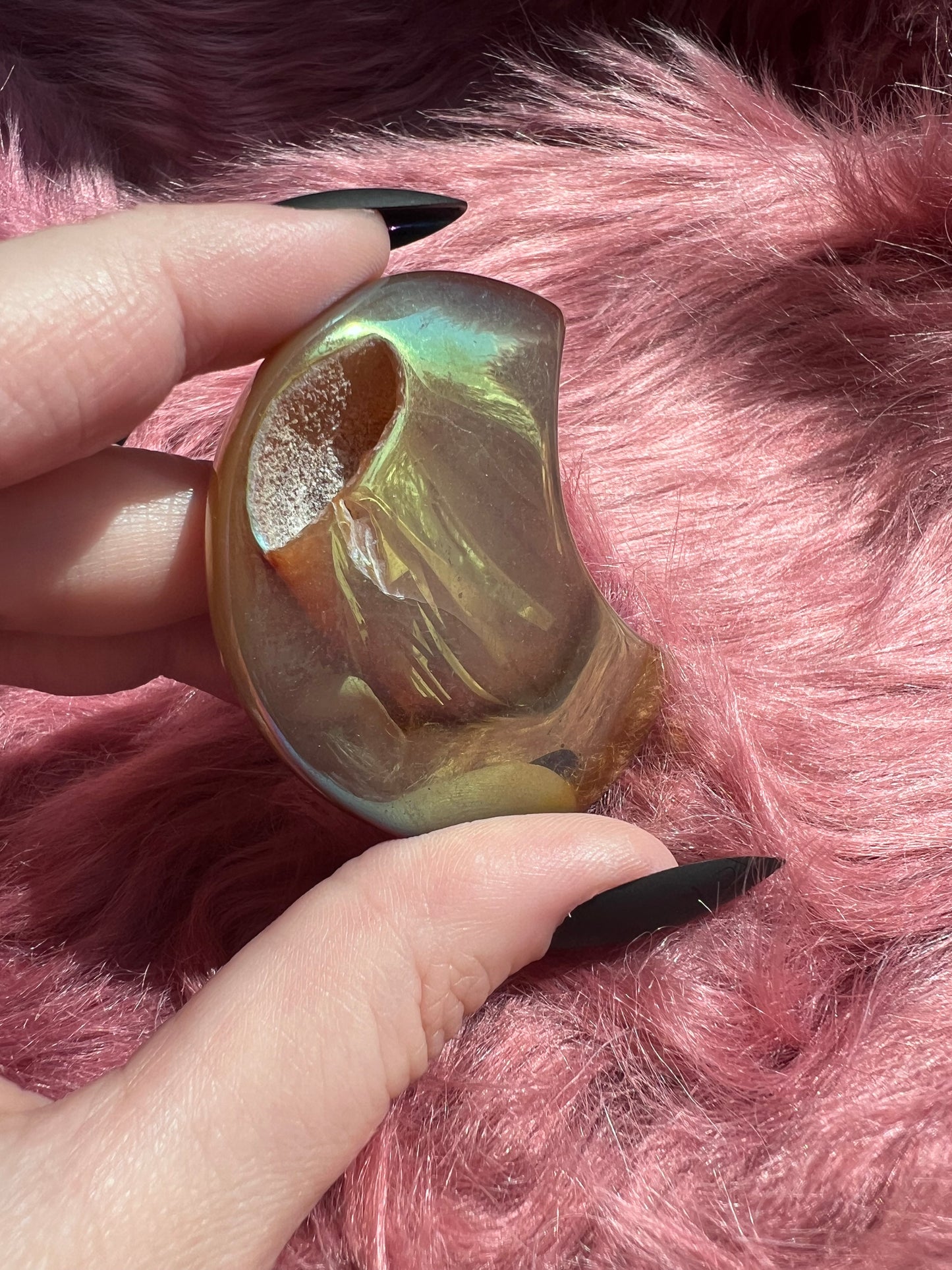 Stunning Aura Quartz Moon Carving - B