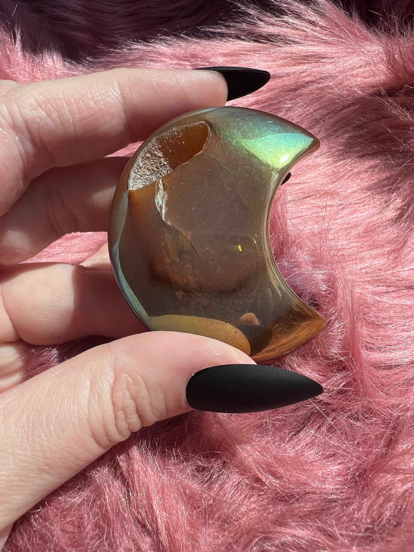 Stunning Aura Quartz Moon Carving - B