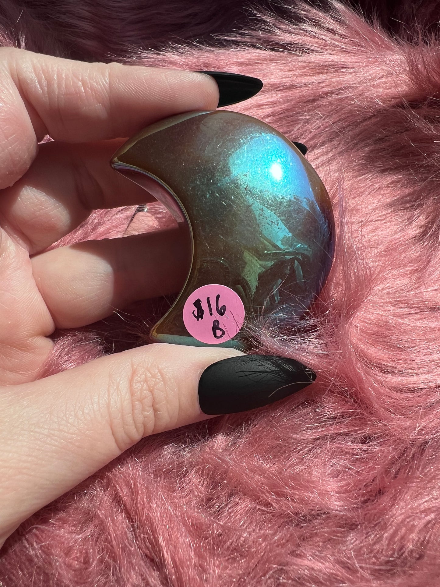 Stunning Aura Quartz Moon Carving - B
