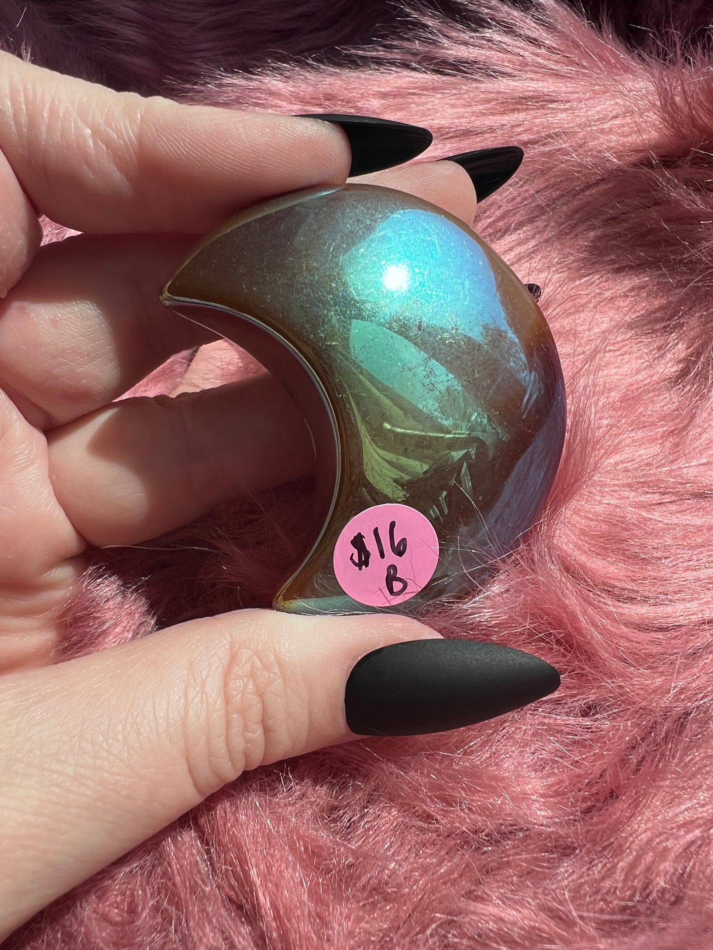Stunning Aura Quartz Moon Carving - B