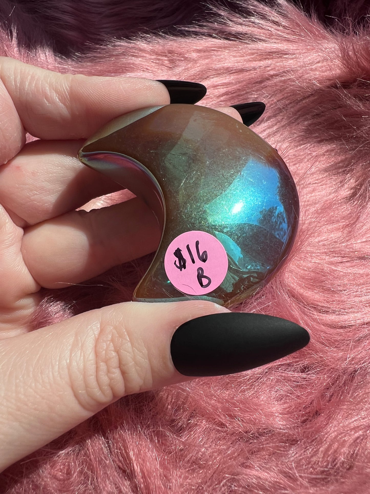 Stunning Aura Quartz Moon Carving - B