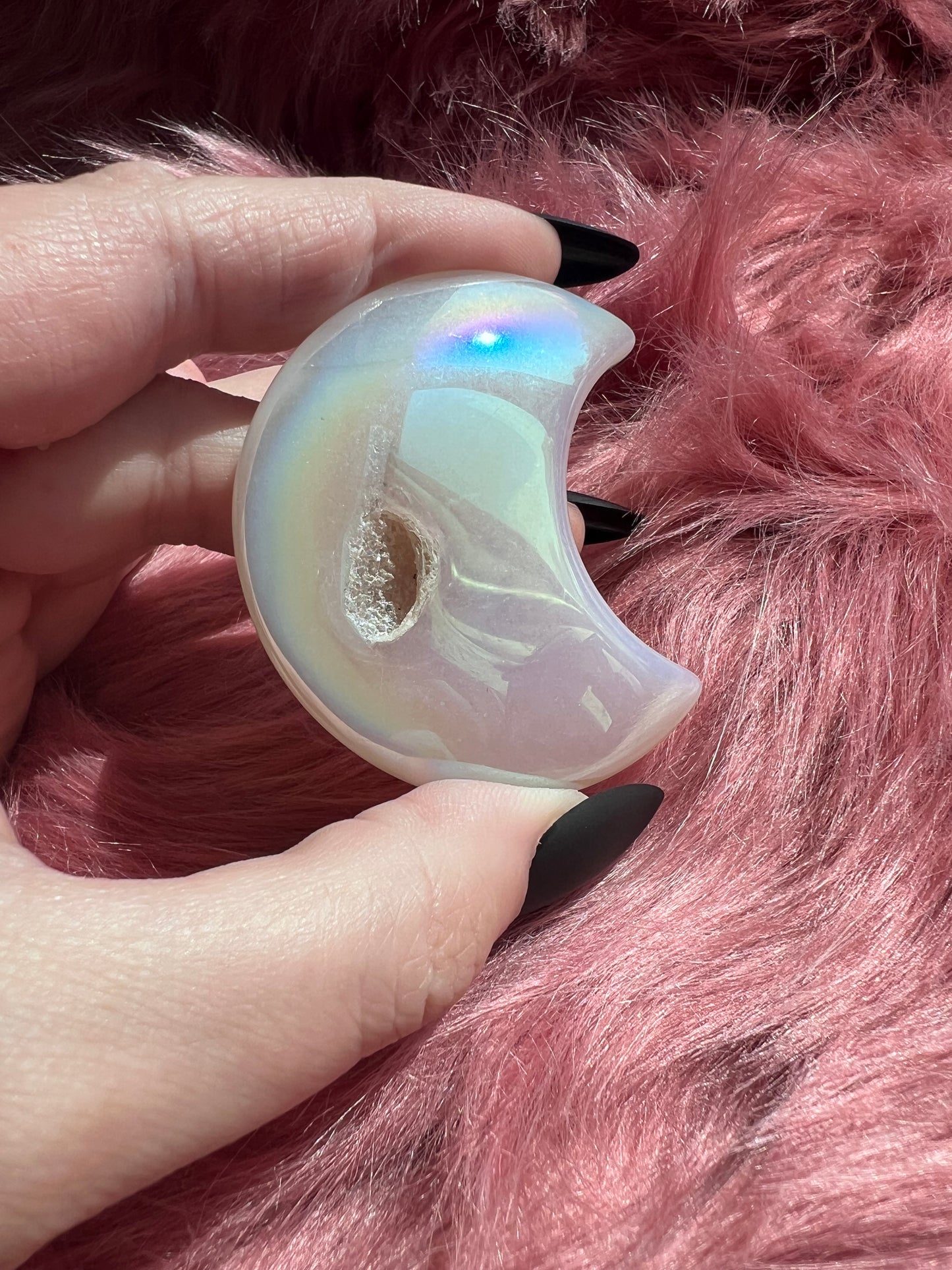 Stunning Aura Quartz Moon Carving - H