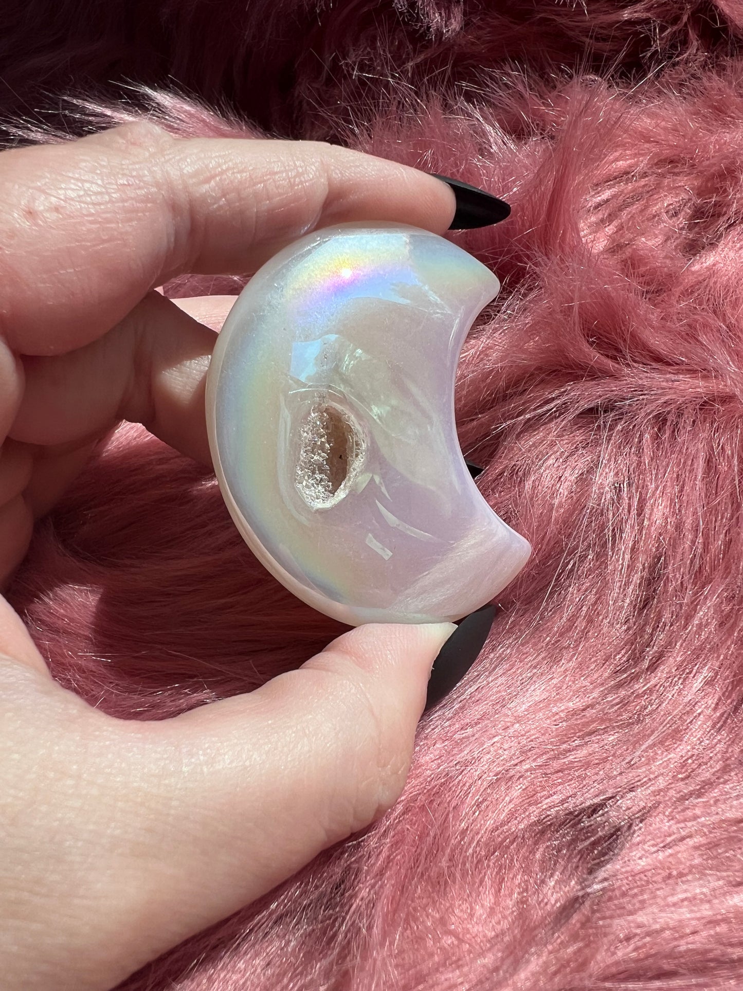 Stunning Aura Quartz Moon Carving - H