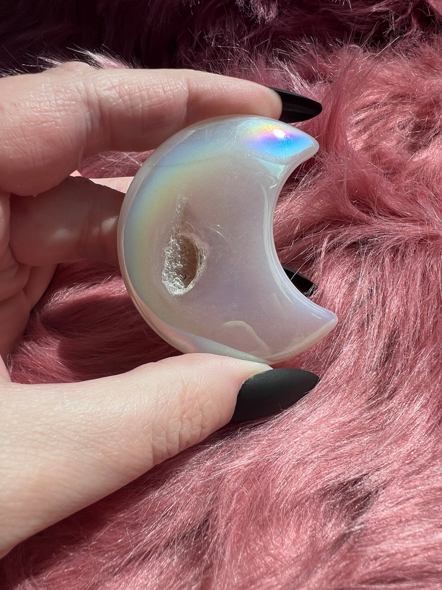 Stunning Aura Quartz Moon Carving - H