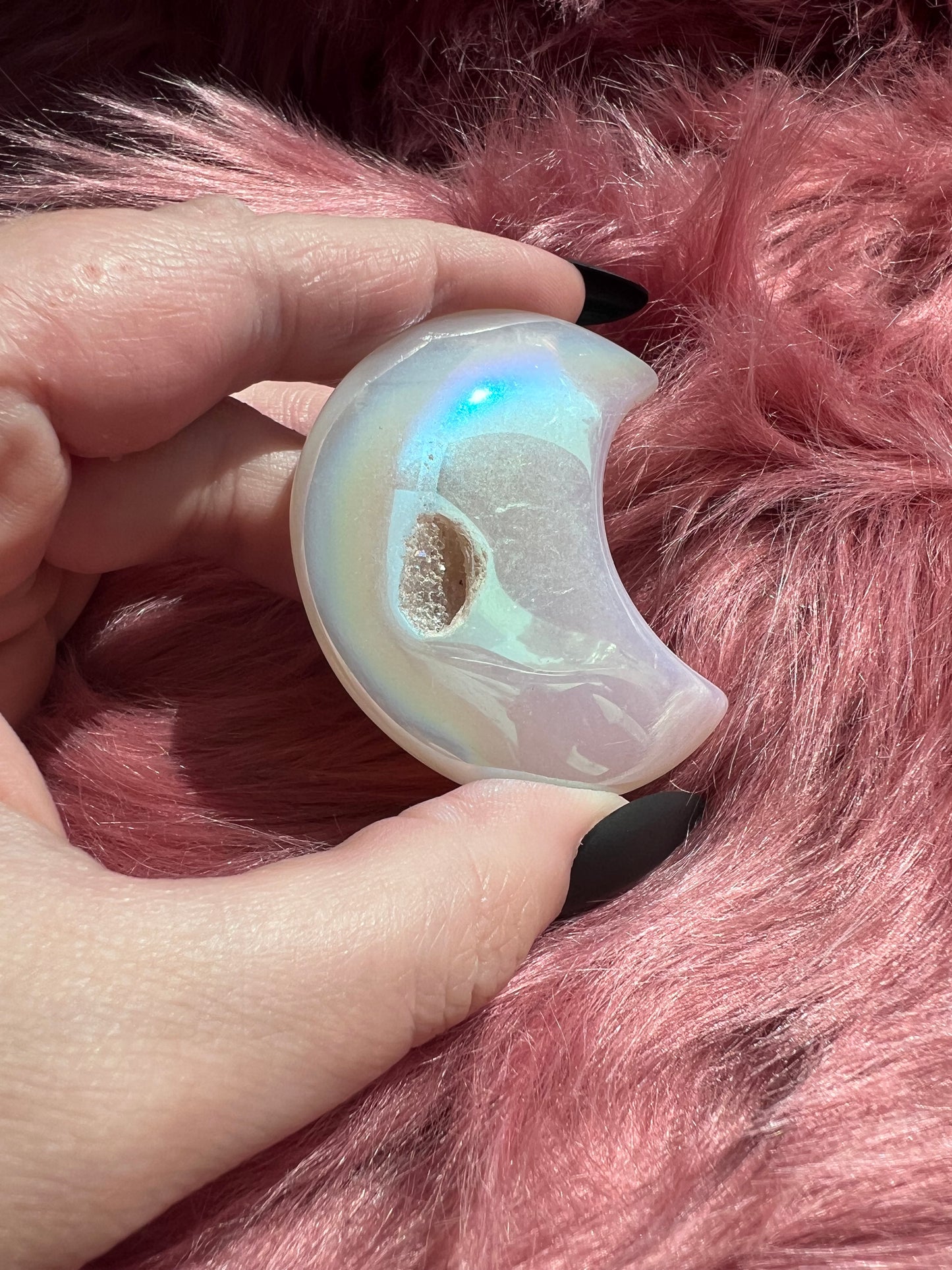 Stunning Aura Quartz Moon Carving - H