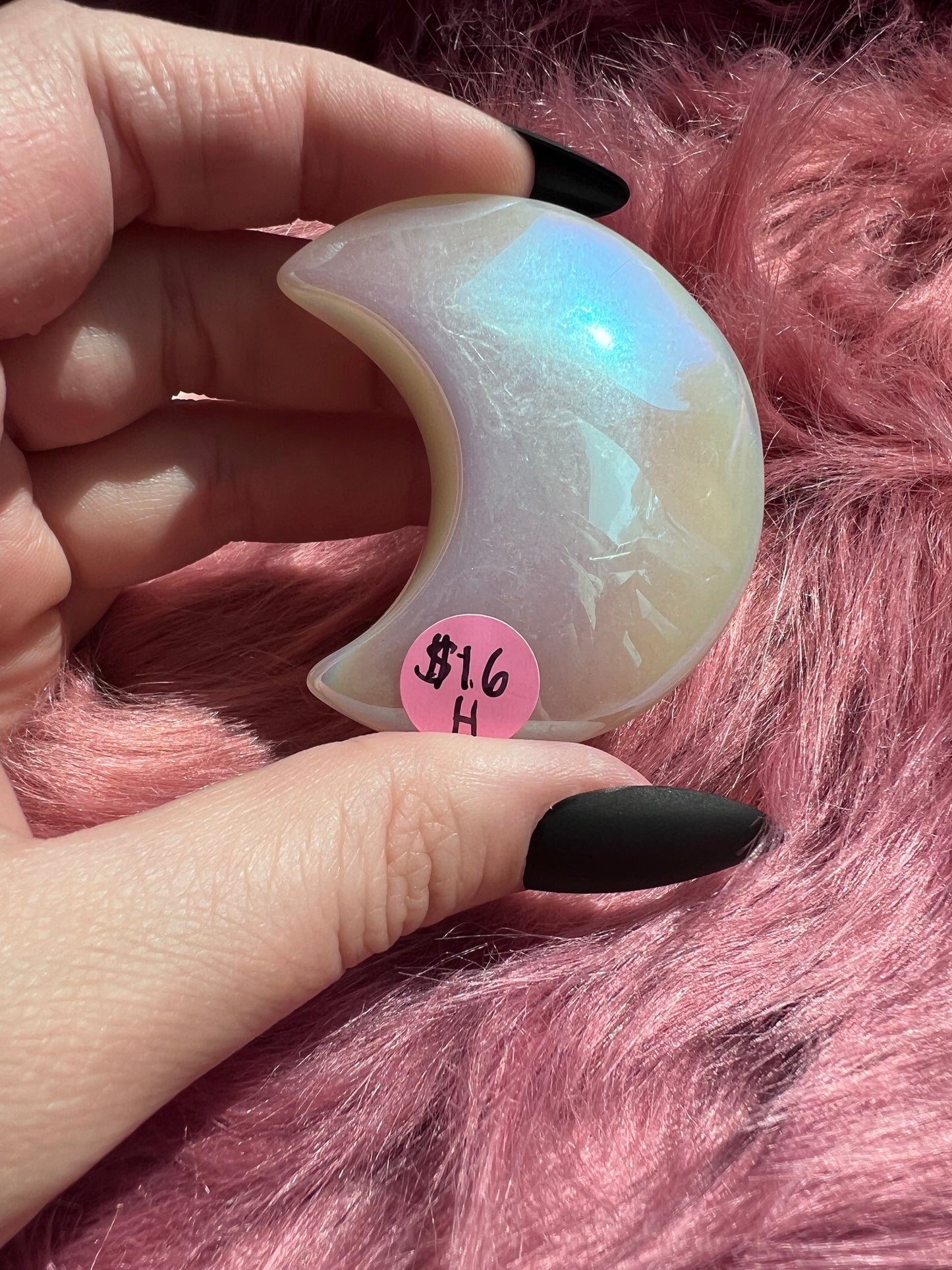 Stunning Aura Quartz Moon Carving - H