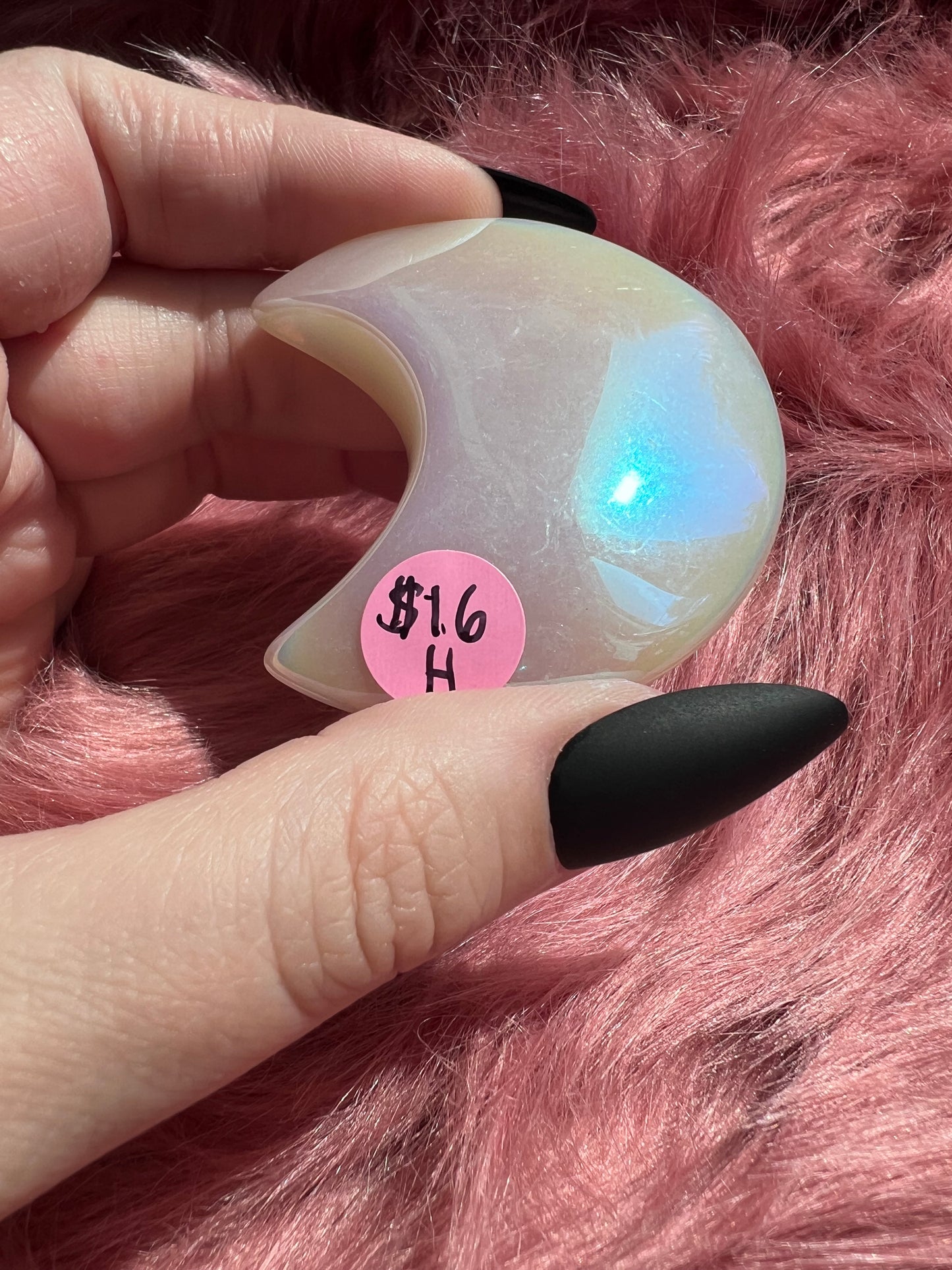 Stunning Aura Quartz Moon Carving - H