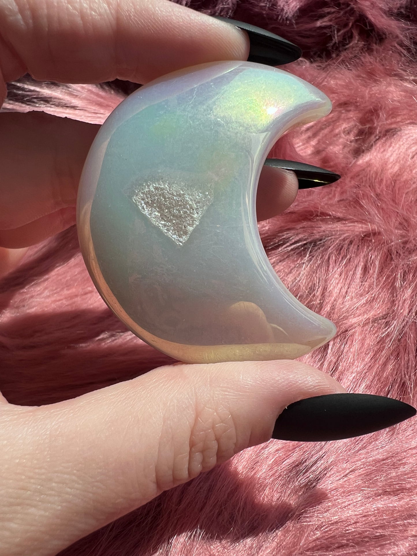 Stunning Aura Quartz Moon Carving - I