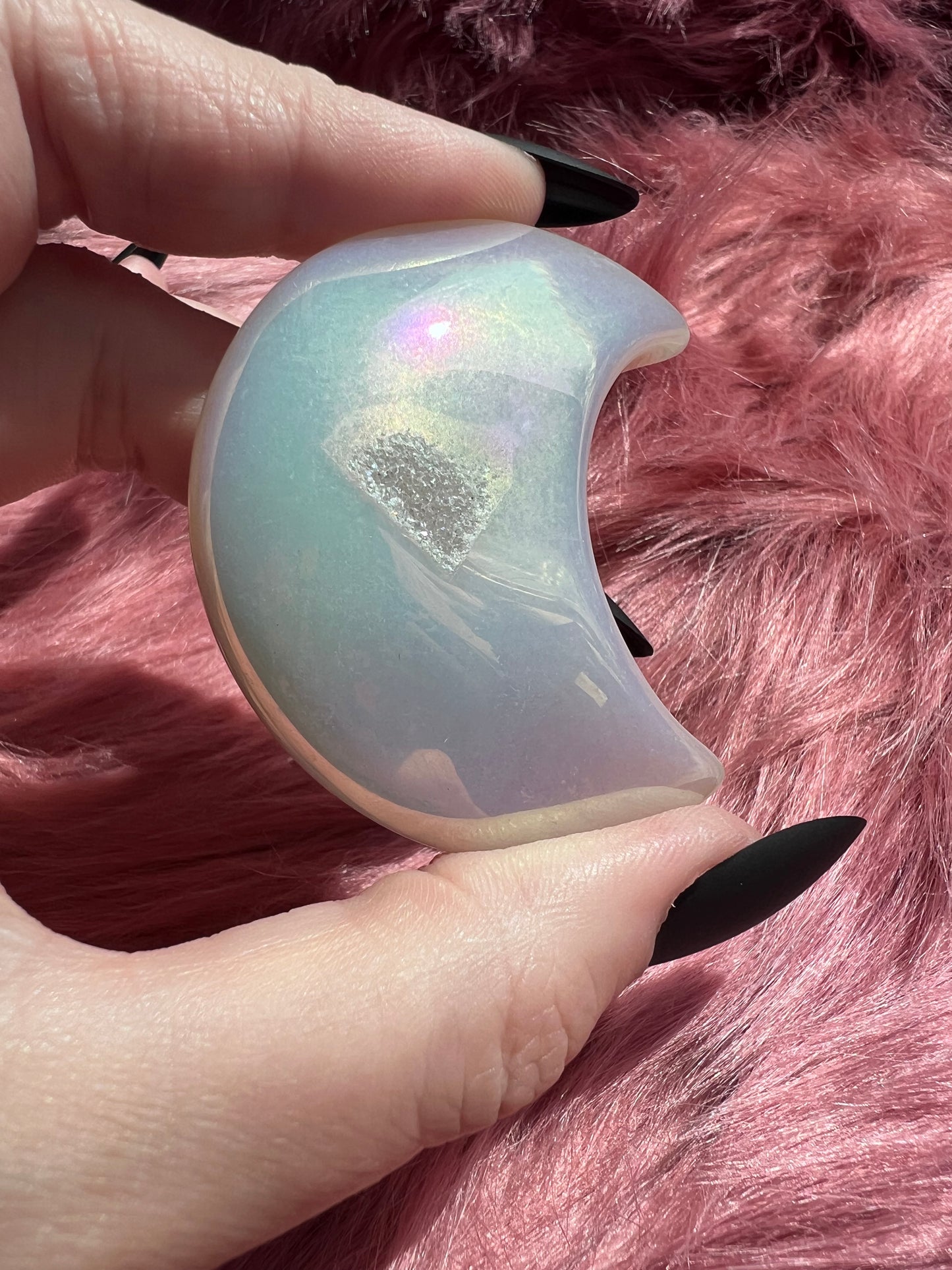 Stunning Aura Quartz Moon Carving - I
