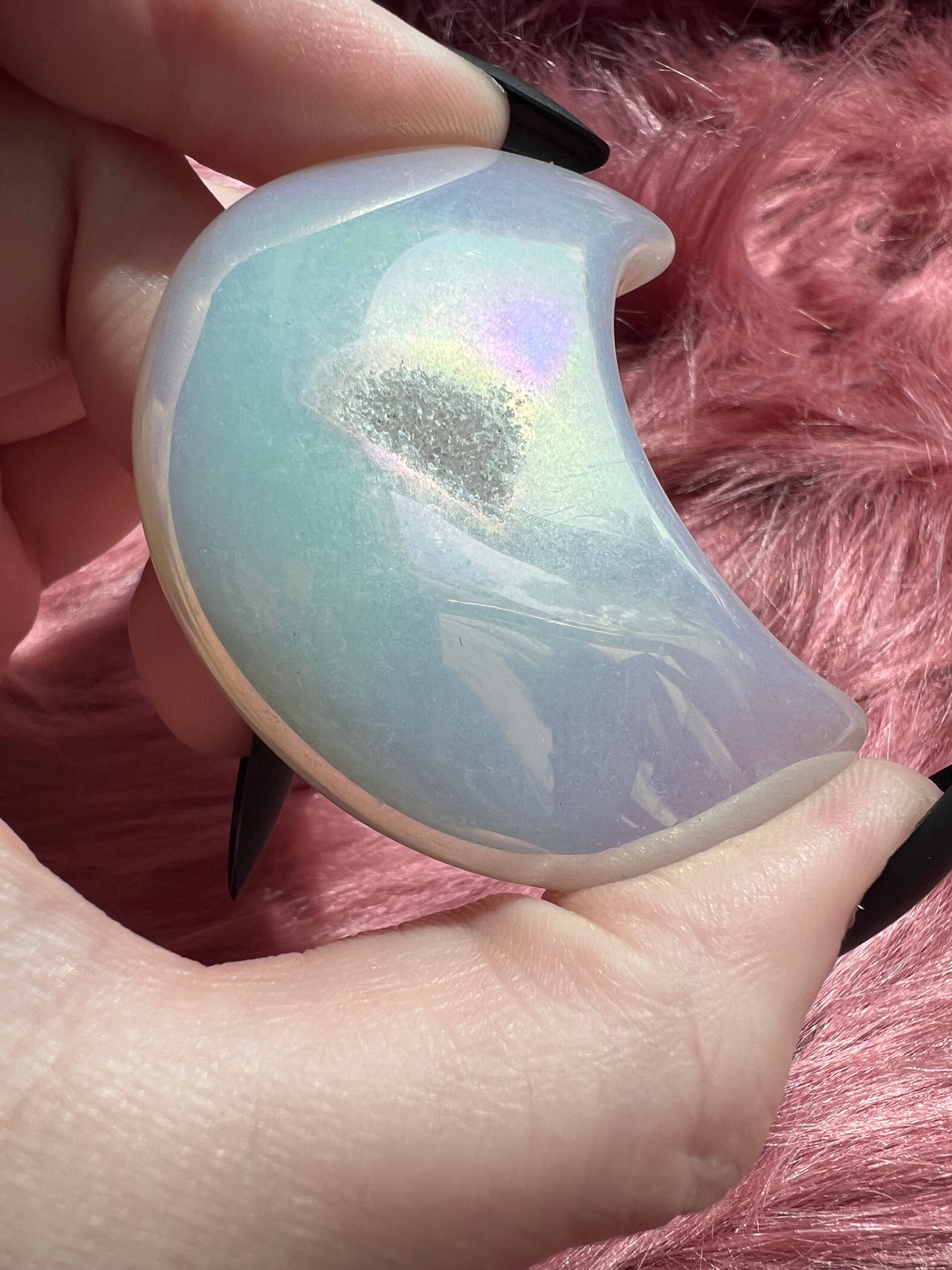 Stunning Aura Quartz Moon Carving - I