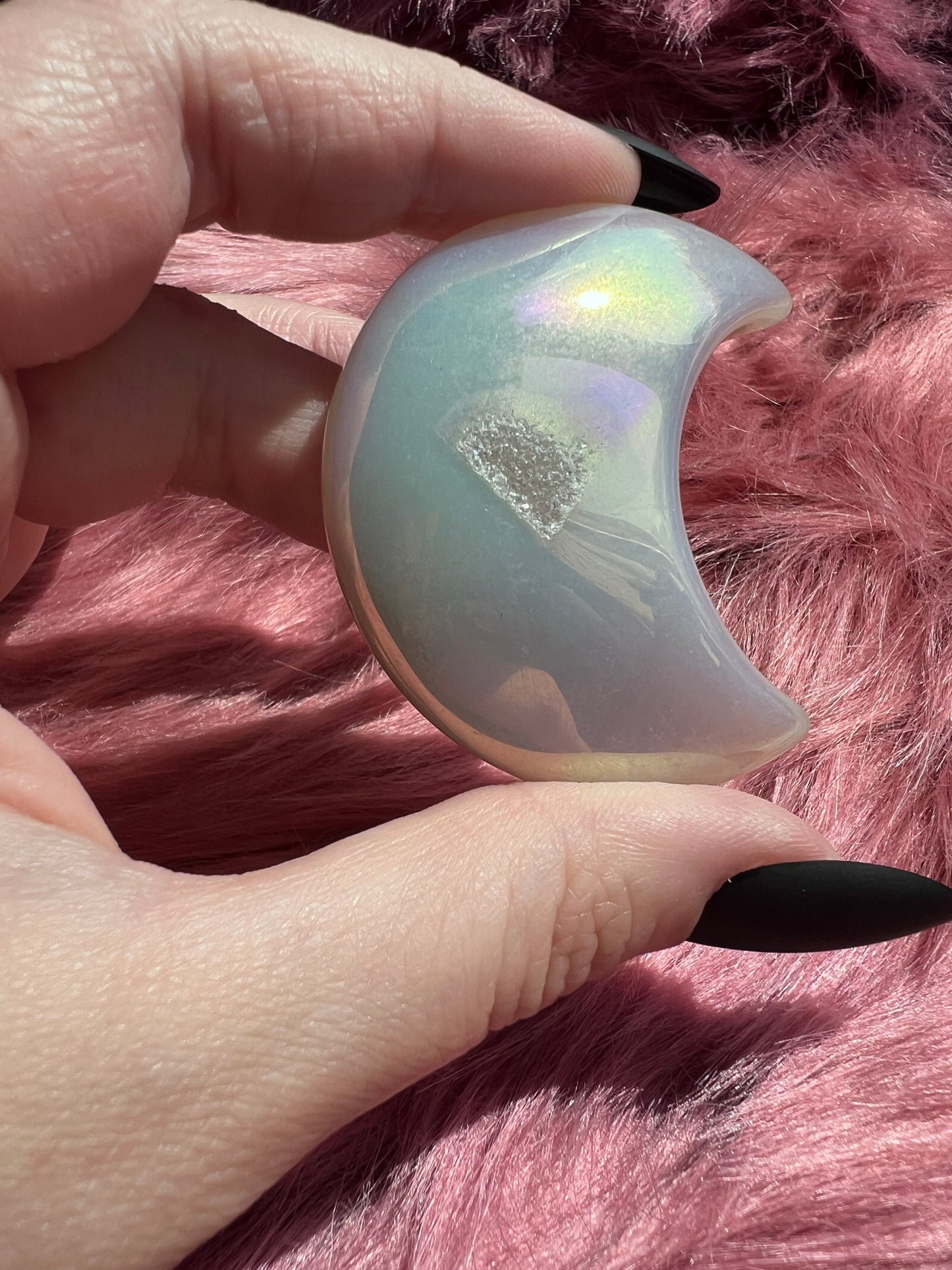 Stunning Aura Quartz Moon Carving - I