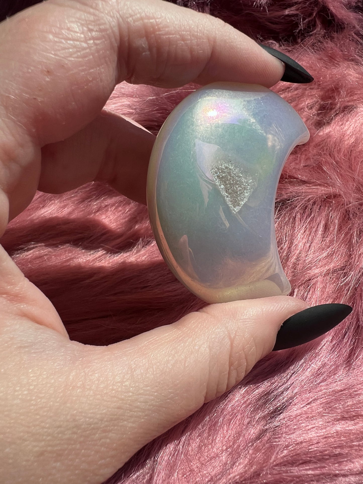 Stunning Aura Quartz Moon Carving - I