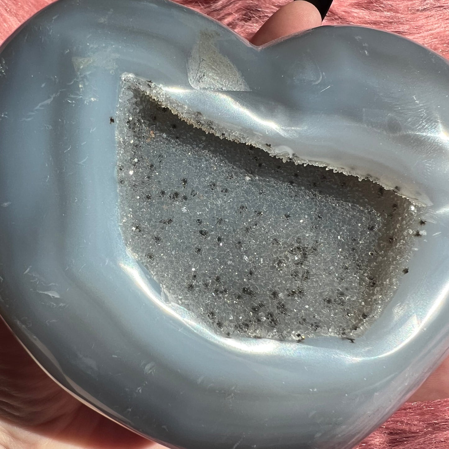 Stunning Extra Large Half Raw Agate with Druzy Heart Carving