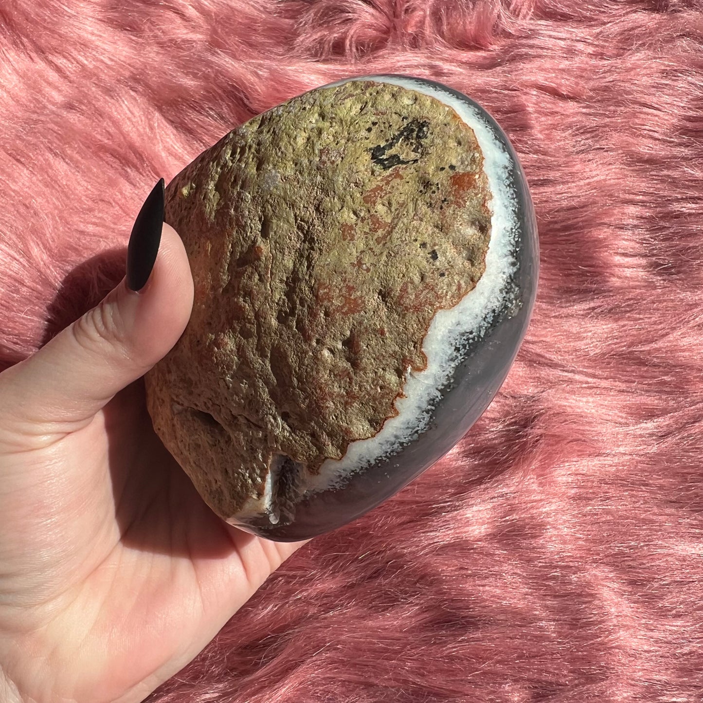 Stunning Extra Large Half Raw Agate with Druzy Heart Carving