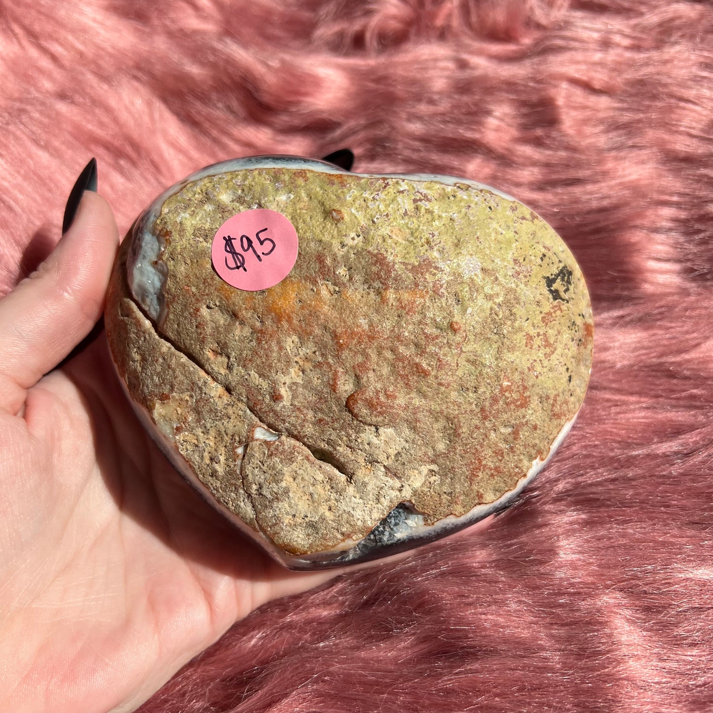Stunning Extra Large Half Raw Agate with Druzy Heart Carving