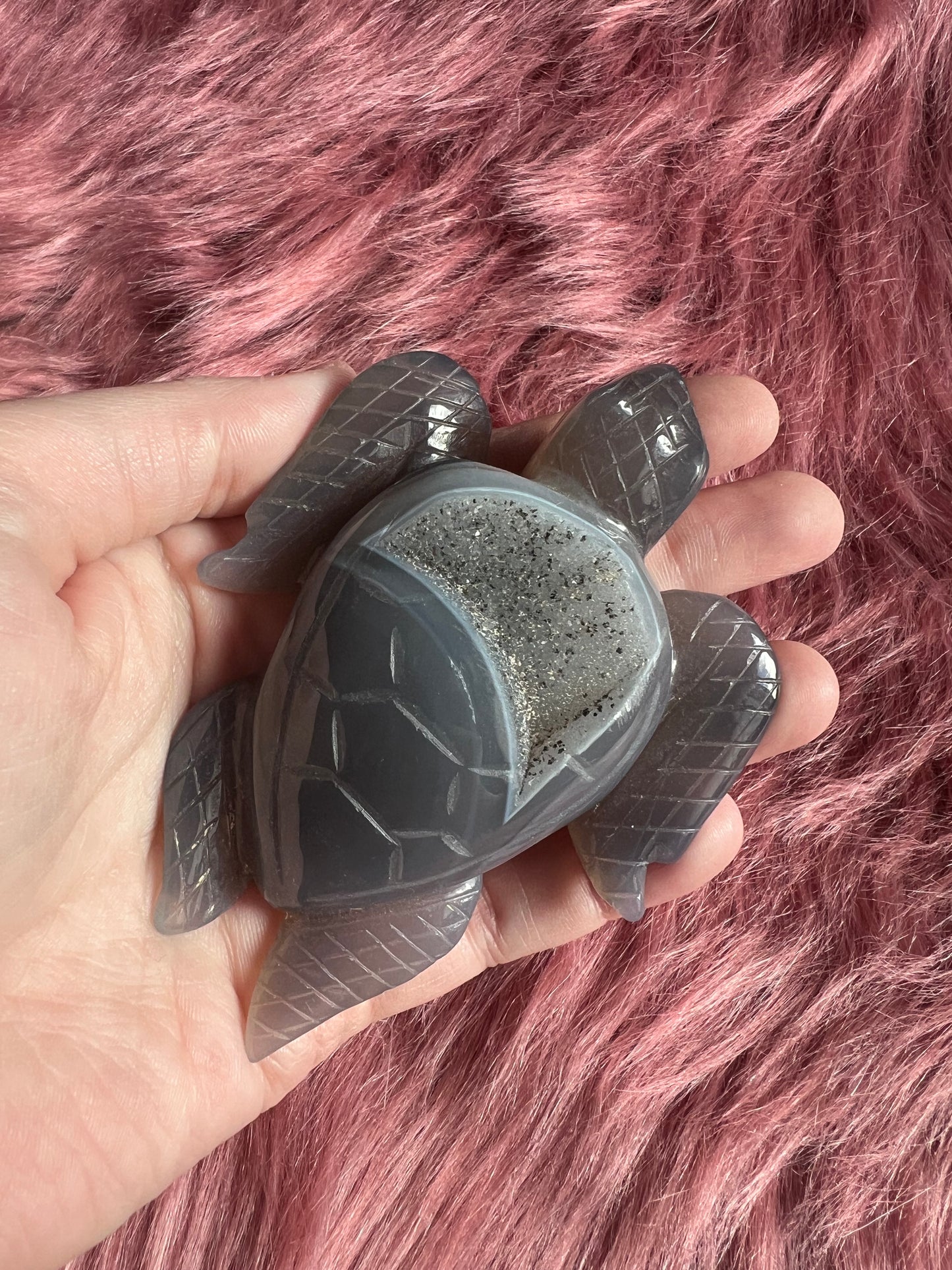 Stunning High Quality Small Druzy Agate Turtle Carving