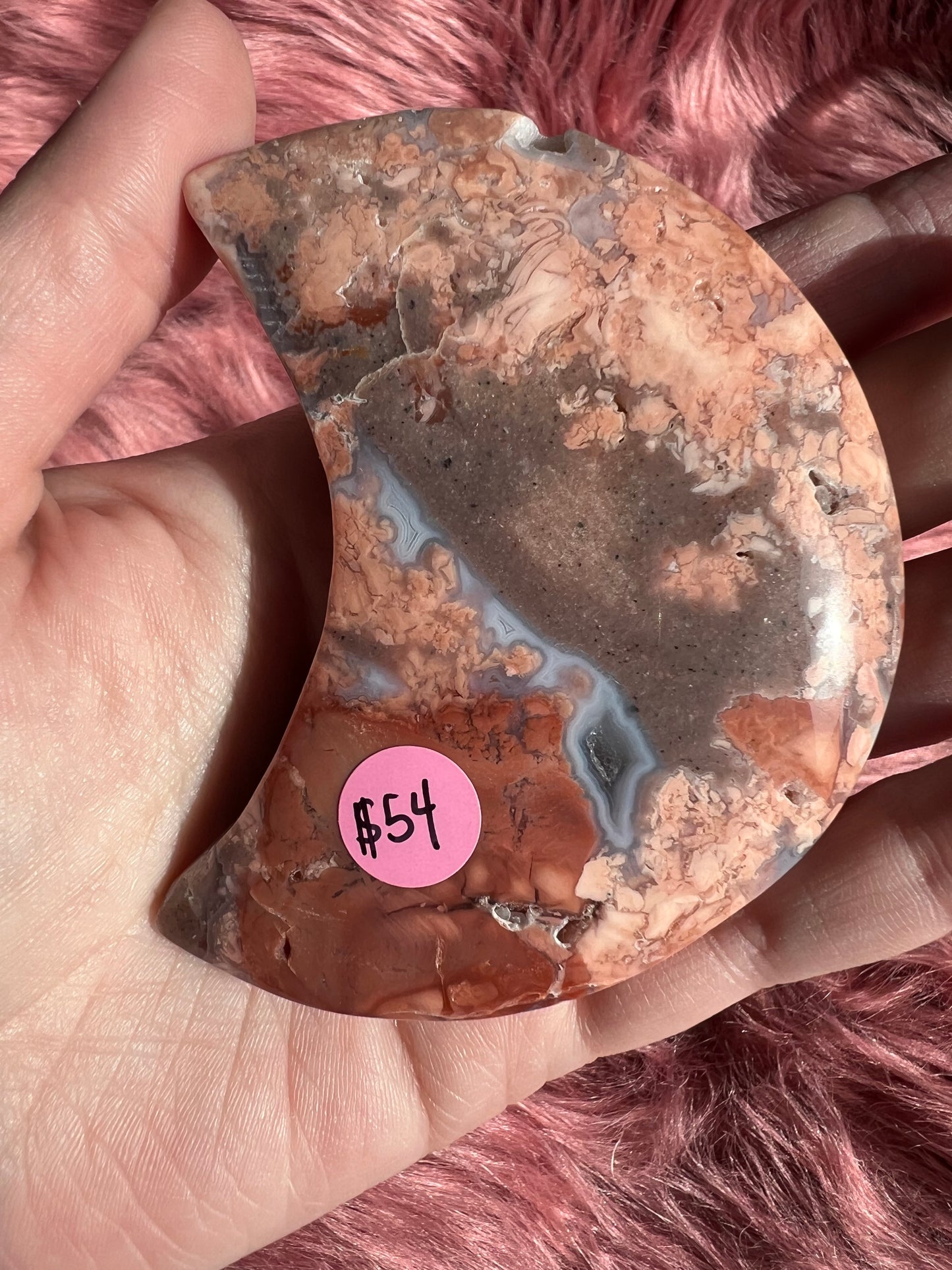 Stunning Pink Sakura (Cotton Candy) Agate Moon Carving