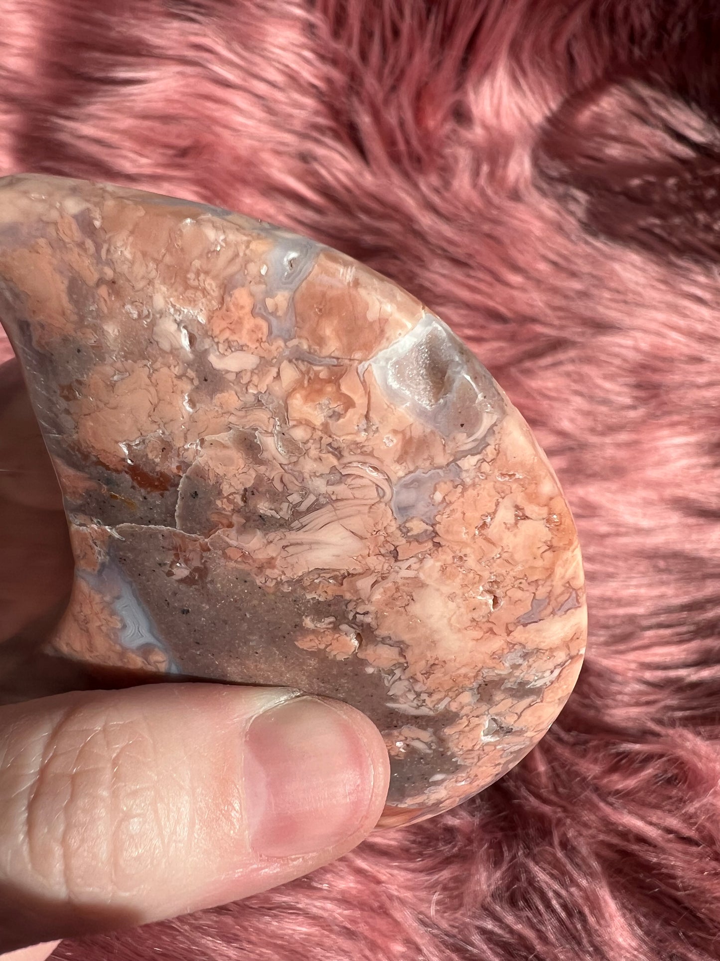 Stunning Pink Sakura (Cotton Candy) Agate Moon Carving
