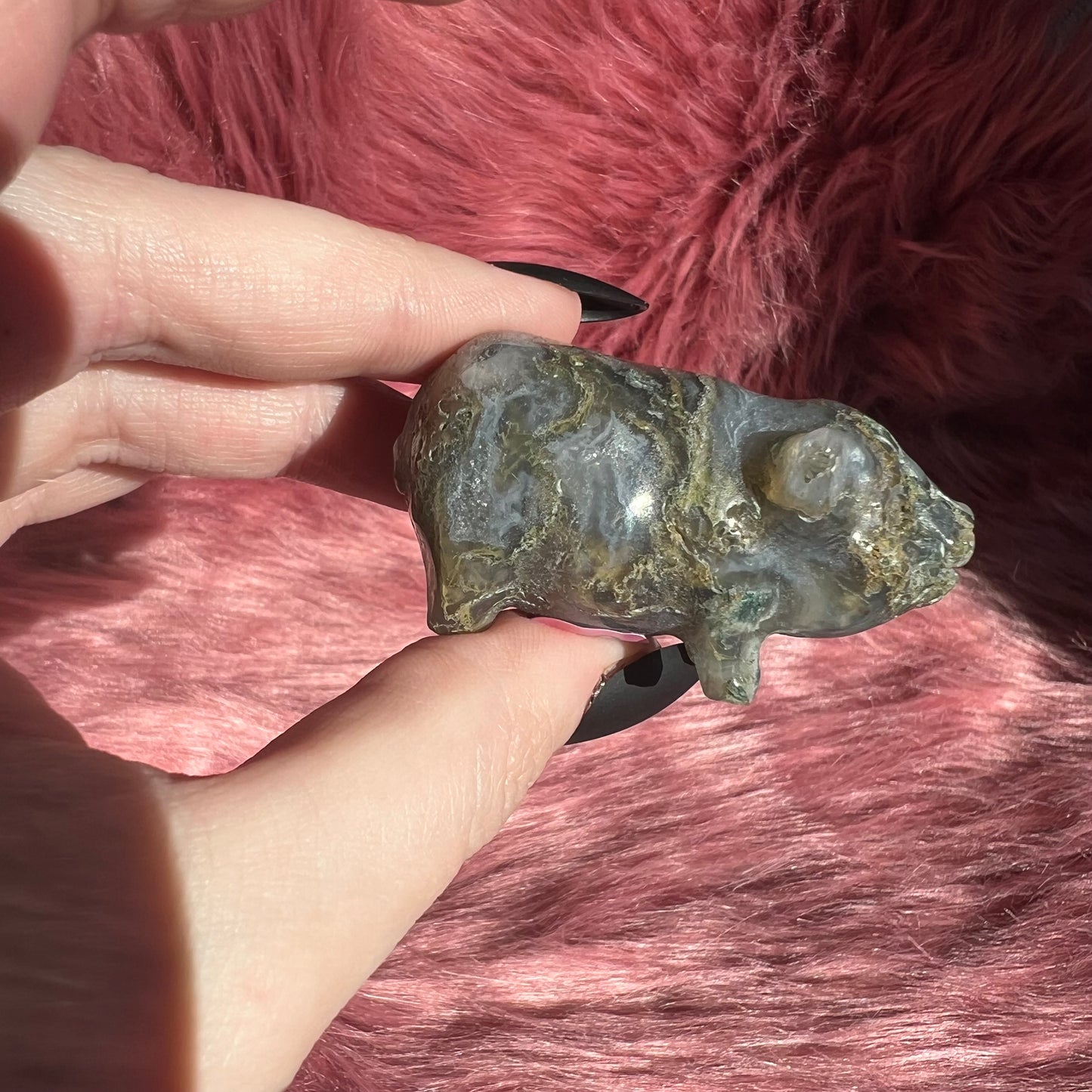 Stunning High Quality Moss Agate Pig Carving