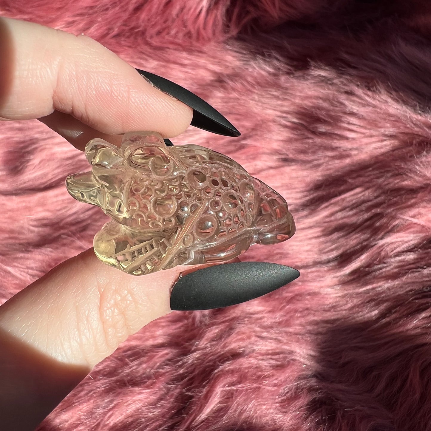 Stunning High Quality Small Size Smoky Quartz Money Toad Carving - H