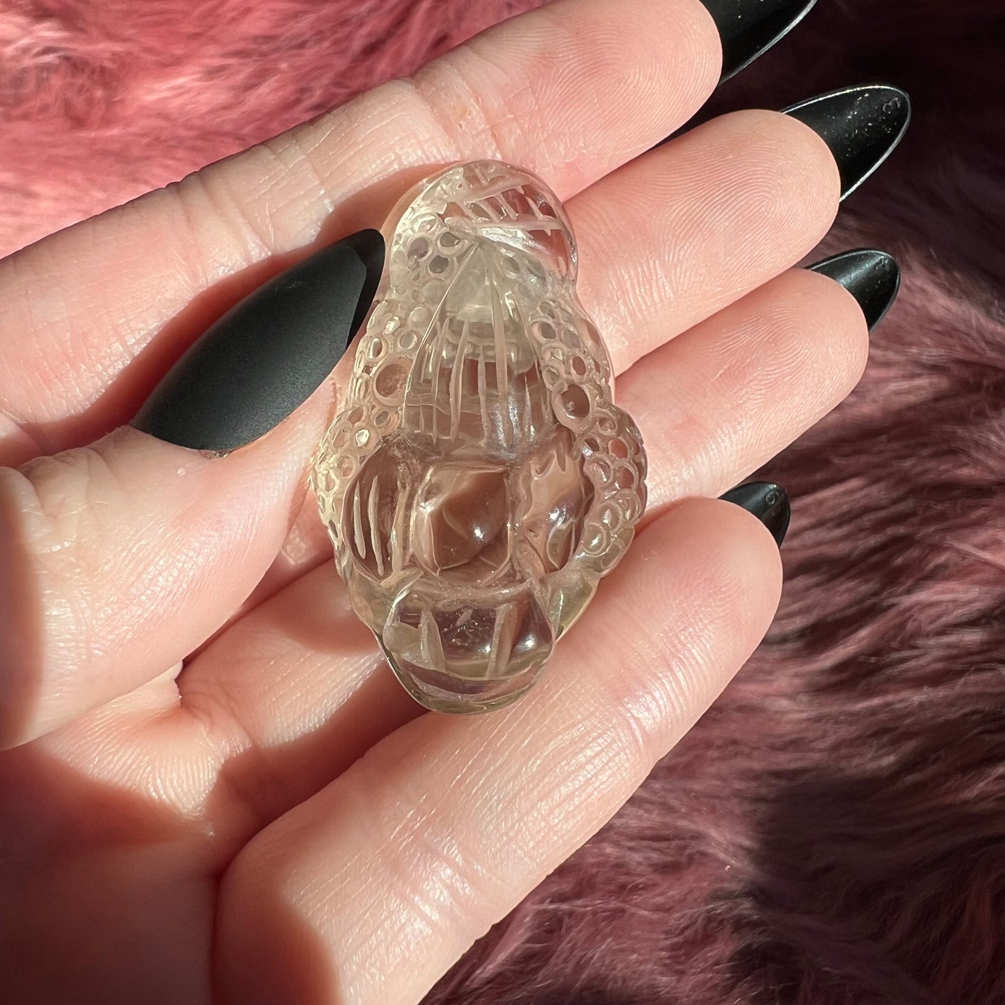 Stunning High Quality Small Size Smoky Quartz Money Toad Carving - H