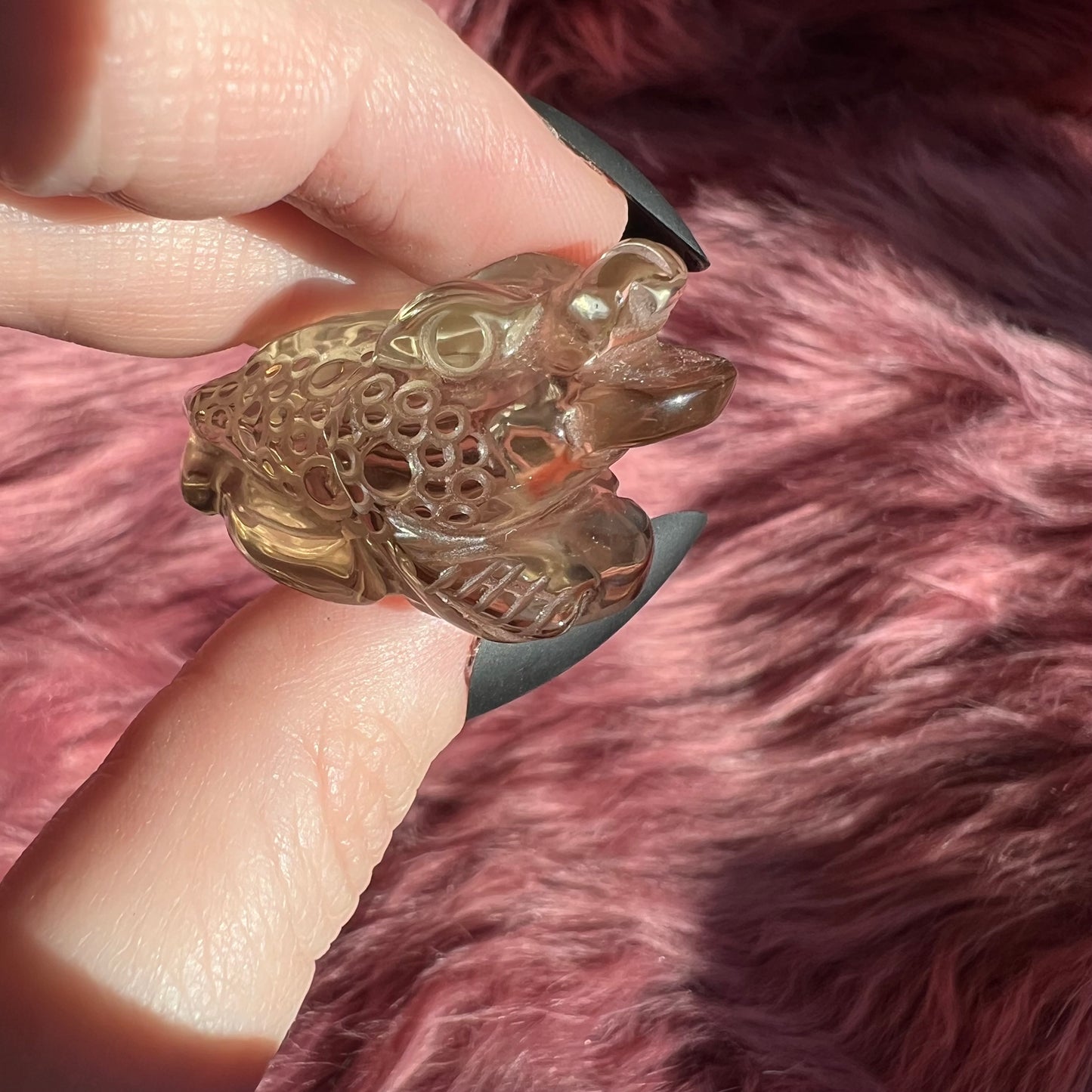 Stunning High Quality Small Size Smoky Quartz Money Toad Carving - I