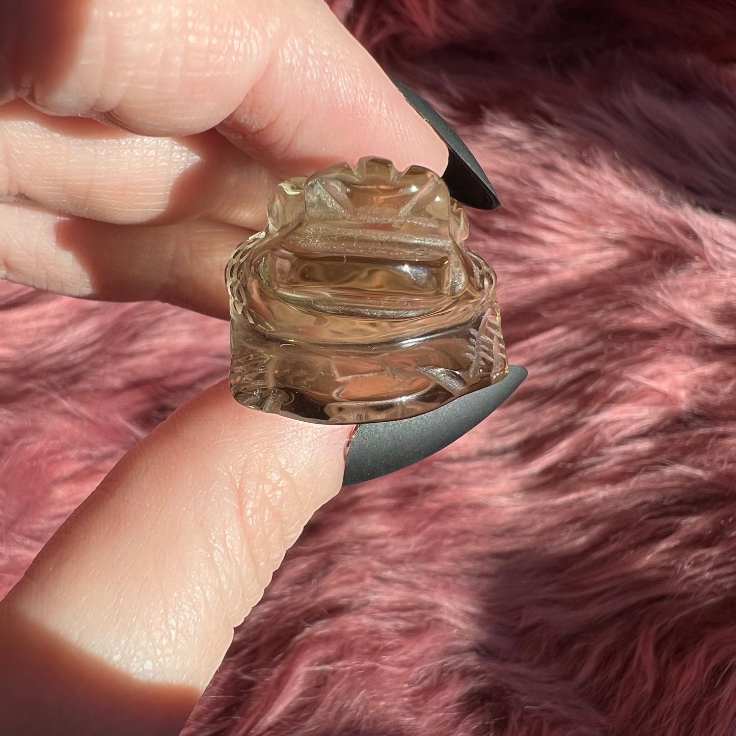 Stunning High Quality Small Size Smoky Quartz Money Toad Carving - I