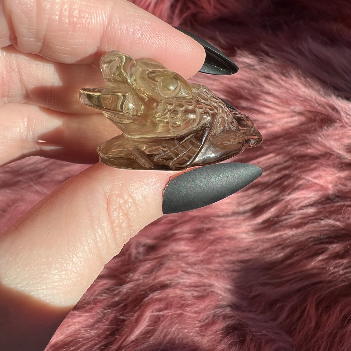 Stunning High Quality Small Size Smoky Quartz Money Toad Carving - I