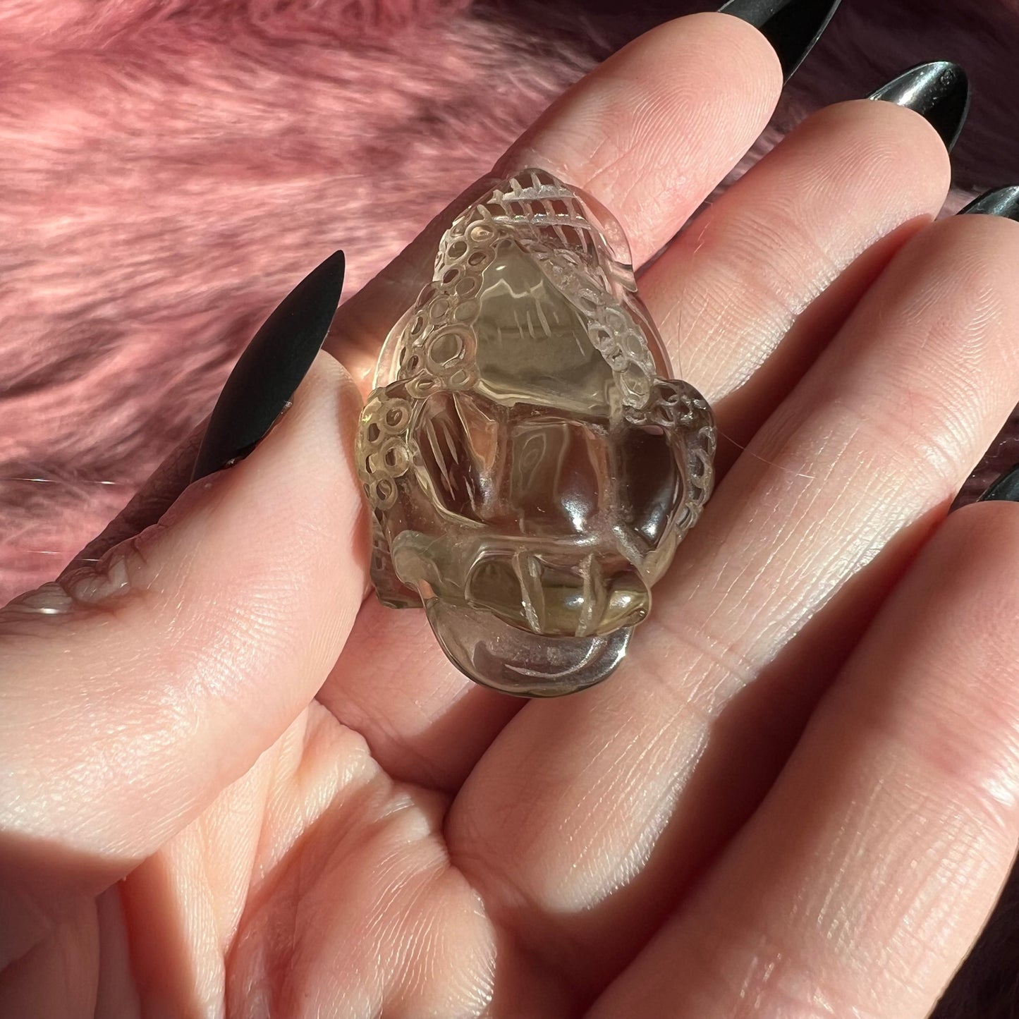 Stunning High Quality Small Size Smoky Quartz Money Toad Carving - I