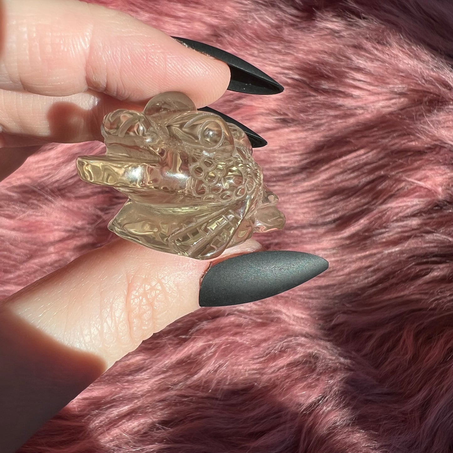 Stunning High Quality Small Size Smoky Quartz Money Toad Carving - G