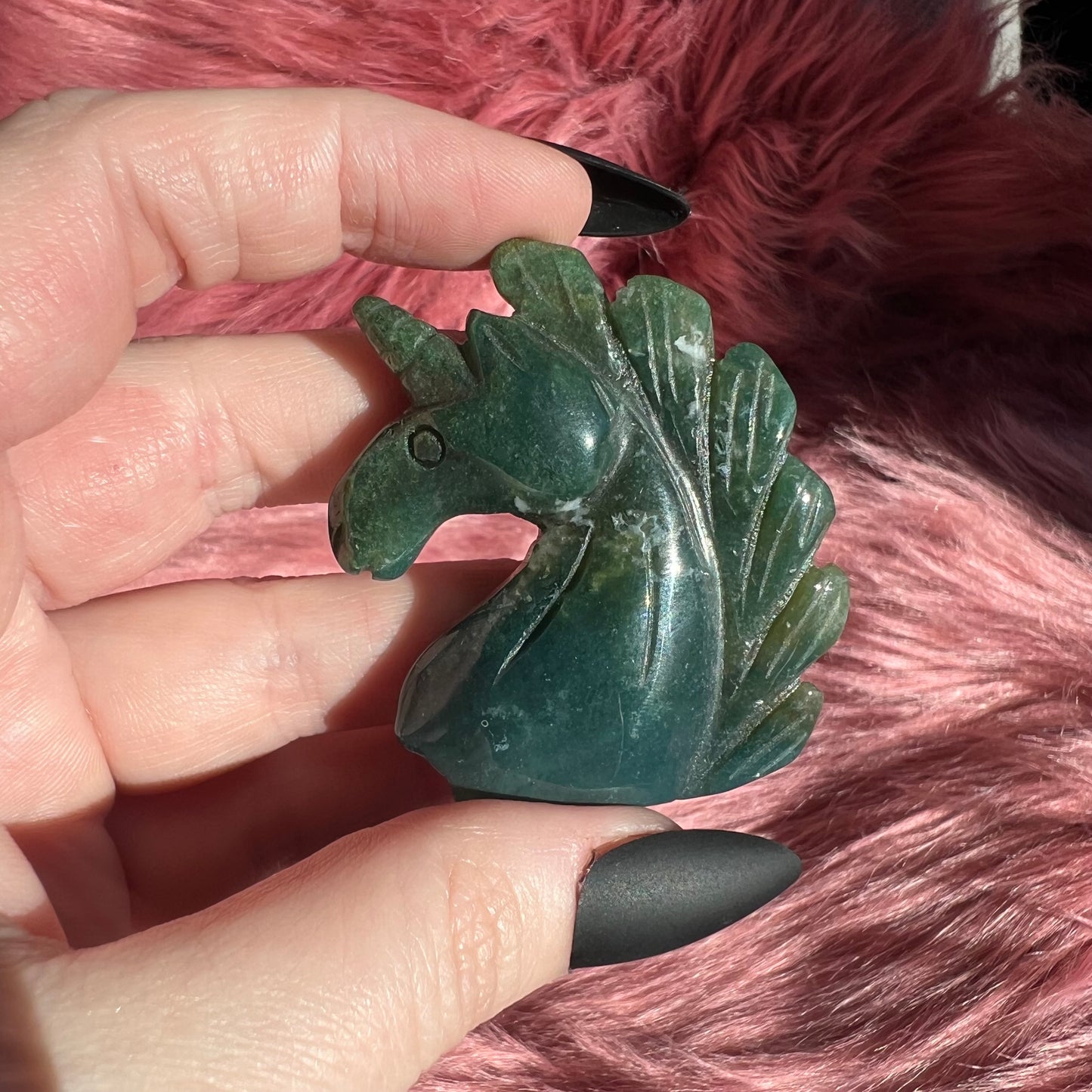 Stunning High Quality Moss Agate Unicorn Carving - C
